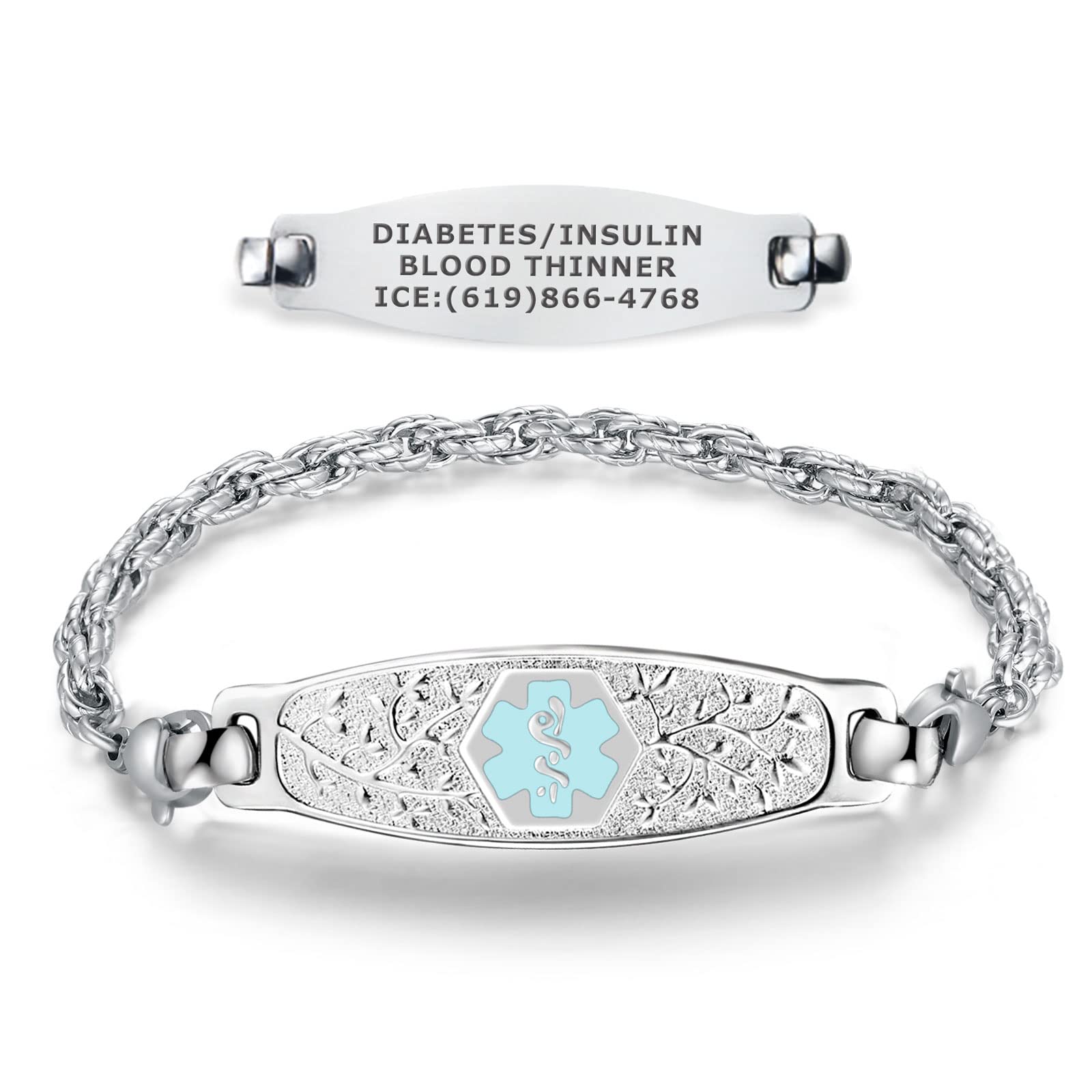 Divoti Custom Engraved Medical Alert Bracelets for Women - Stainless Steel Medical ID Bracelet with Free Engraving - Beautiful Olive Tag with Rope - Adjustable Sizes & Colors - Perfect for Emergency Health Identification & Everyday Wear