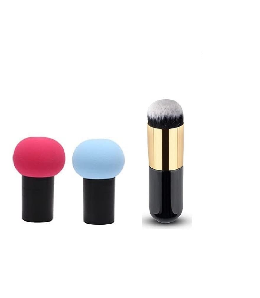 Premium Soft Black Foundation Brush & Sponge Set (Pack of 3) - Flawless Makeup Application