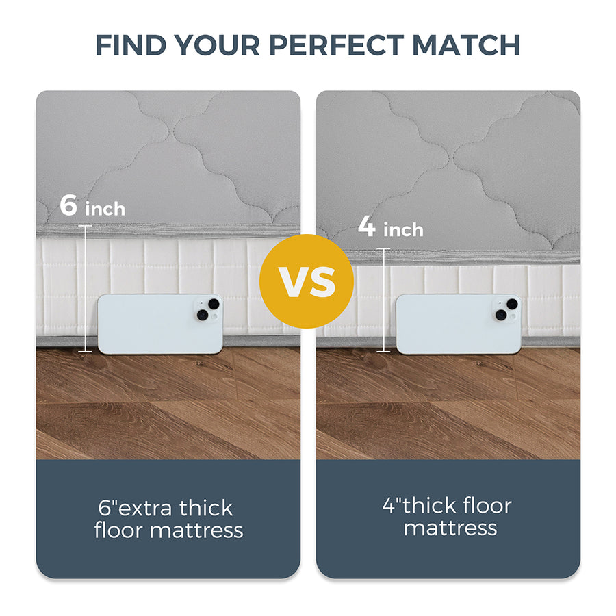 MAXYOYO Japanese Floor Mattress - Extra Thick Padded Tatami Mat for Sleeping & Lounging, Grey Style | Perfect for Guest Beds, Meditation, Yoga & Small Space Living