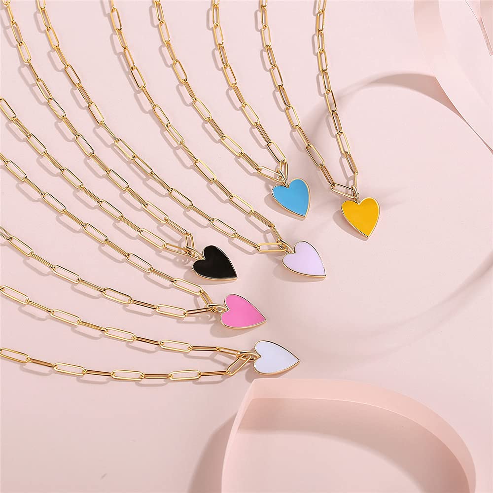 Elegant Heart Necklace for Women - Dainty Paperclip Chain Jewelry, Cute Pink Preppy Necklace 16+2 Inches | Perfect for Valentine's Day, Anniversary Gifts & Everyday Wear