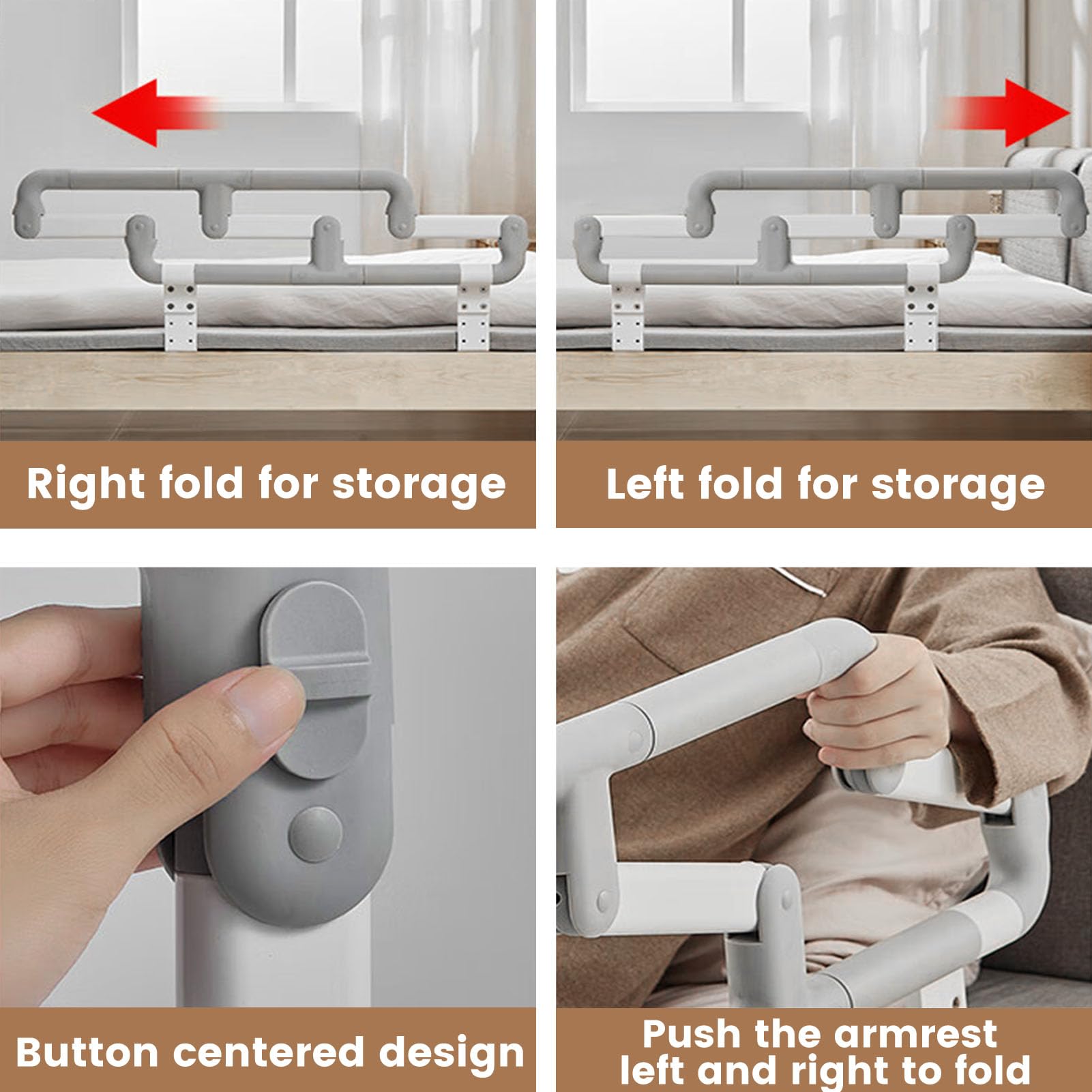 Adjustable Height Folding Bed Rails for Elderly & Seniors - Heavy Duty Safety Assist Bar to Prevent Falls - Ideal for Home Care, Hospitals & Assisted Living Facilities