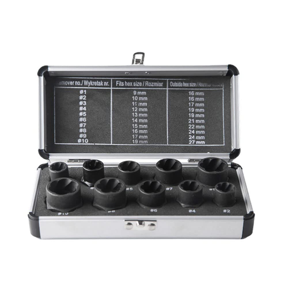 10-Piece Bolt & Nut Extractor Set - Remove Damaged, Rusted Bolts - for Auto & DIY Repairs