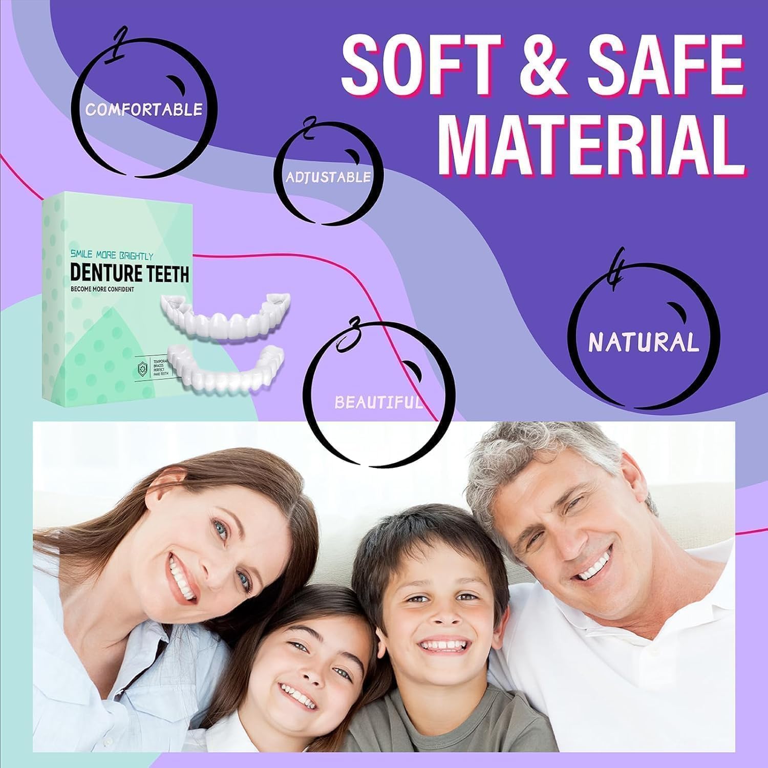 6 PCS Temporary Dentures with Veneer for Men & Women - Fix Crooked, Missing, or Stained Teeth - Perfect for Smile Makeovers, Special Events & Daily Confidence Boost