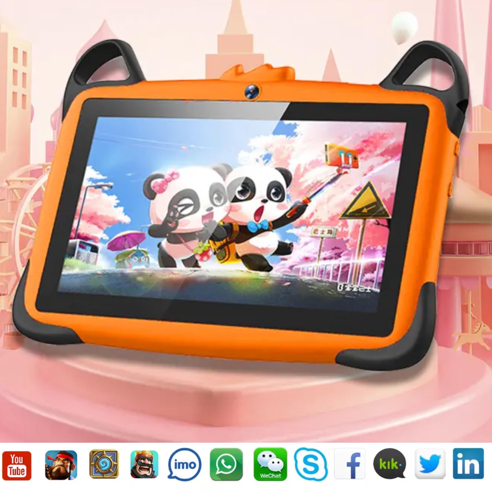 TUTT K7 7-inch Kids Learning Tablet - Drop-Resistant, 8GB Expandable Memory, Android OS, Dual Camera & Parental Control - Educational Tablet for Children (Orange) - Perfect for Homeschooling, Travel & Early Learning