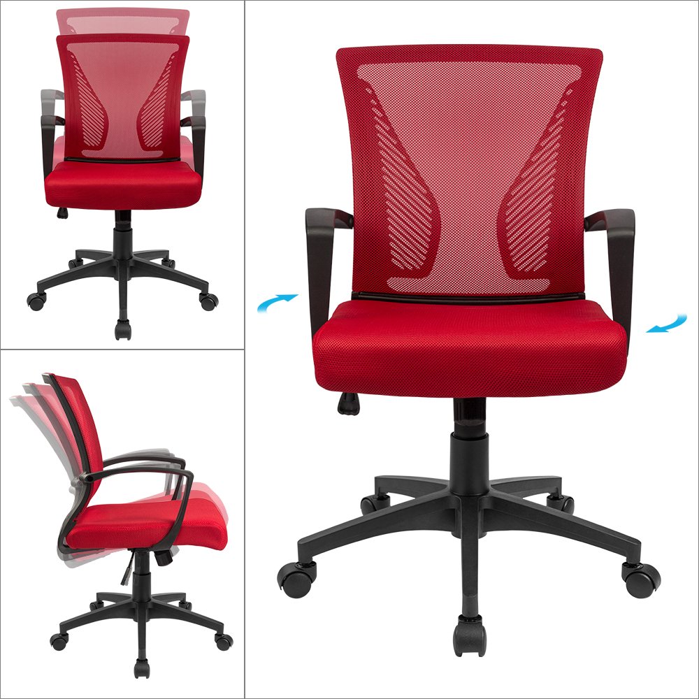 Furmax Ergonomic Mesh Office Chair with Lumbar Support & Adjustable Armrests - Mid Back Computer Desk Chair for Home & Office (Red) - Perfect for Long Hours of Work & Gaming