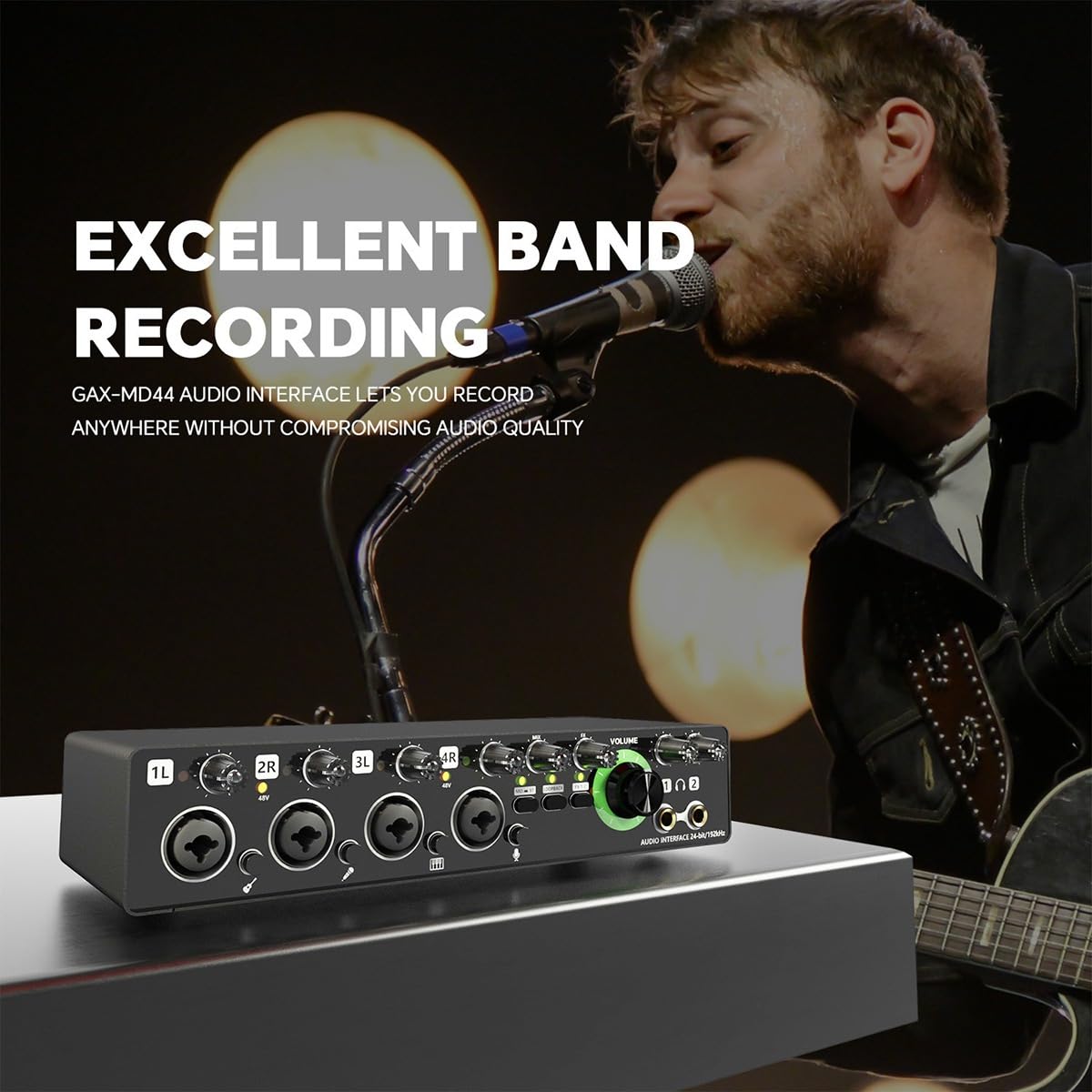 Komdndht -MD44 Professional USB Microphone Sound Card with 24Bit 192KHz Audio Interface, 4-Channel Recording for Podcast, Music, Instruments - Easy Plug & Play Setup for Home Studio & Live Streaming