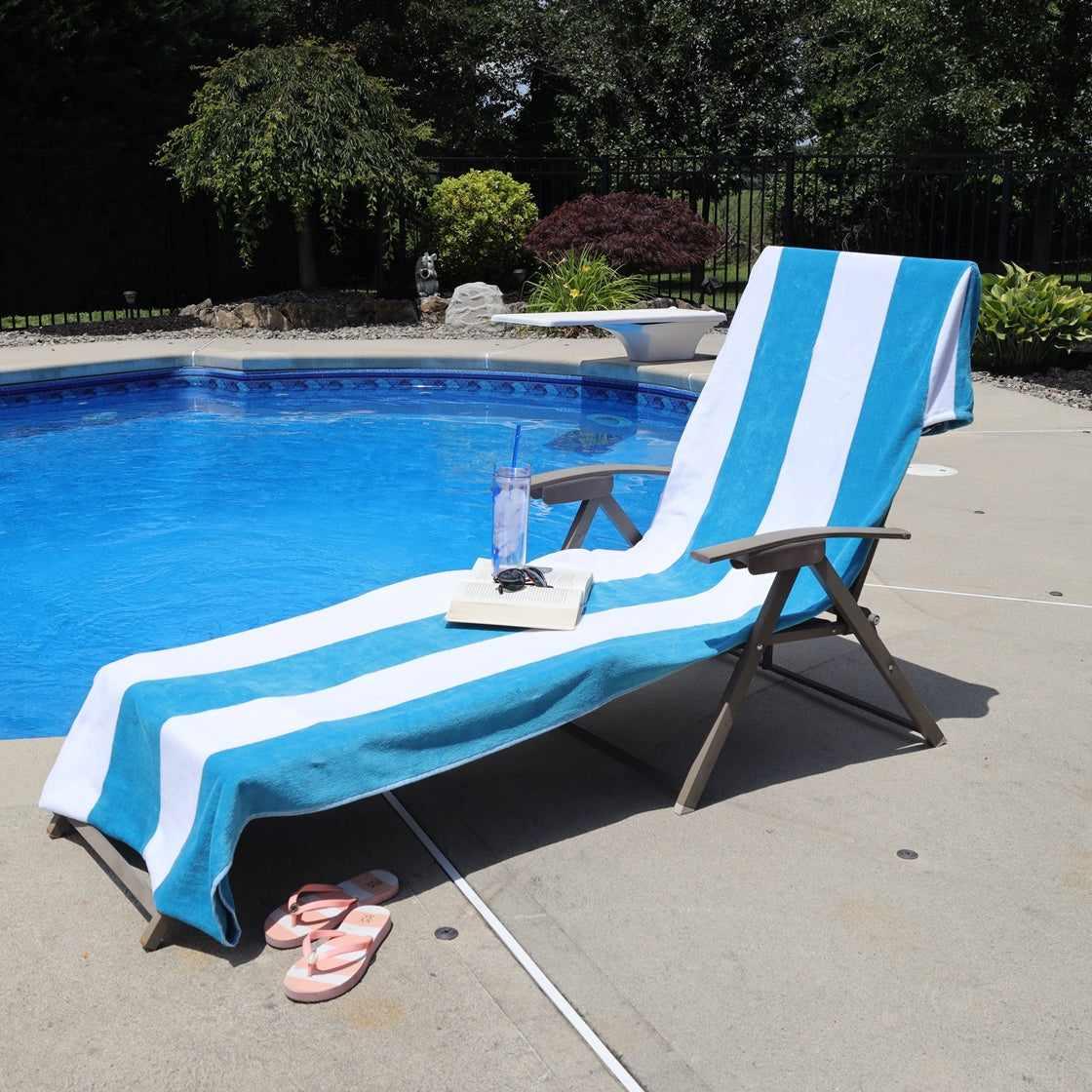 Premium Cabana Striped Cotton Chaise Lounge Chair Cover Set – Standard Size, UV & Water Resistant – Perfect for Poolside, Patio, and Outdoor Furniture Protection