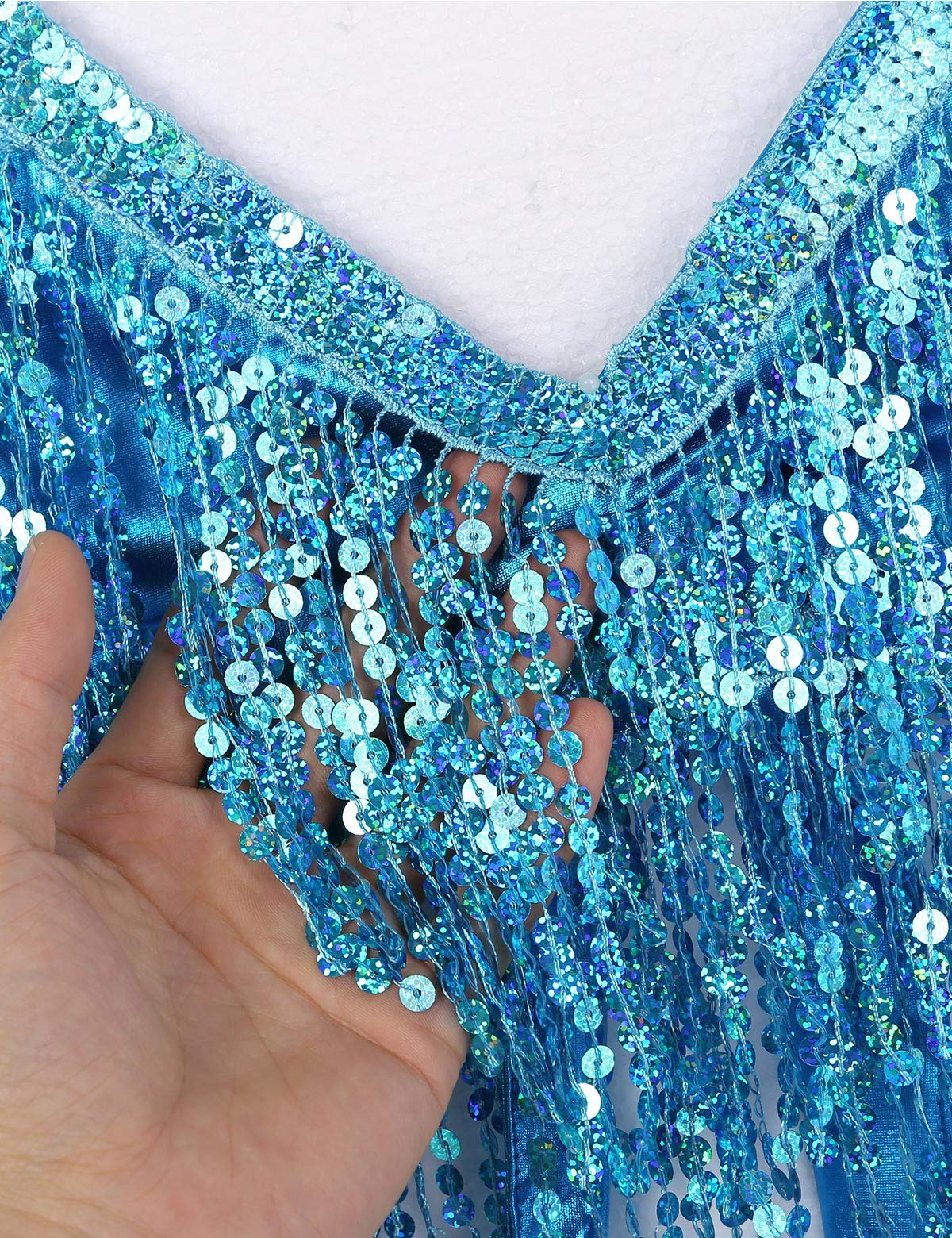 Yeahdor Women's Sequin Tassel Belly Dance Costume Set - Halter Crop Top & Hip Scarf Wrap Skirt for Latin, Salsa, Zumba, and Performance Dance Outfits