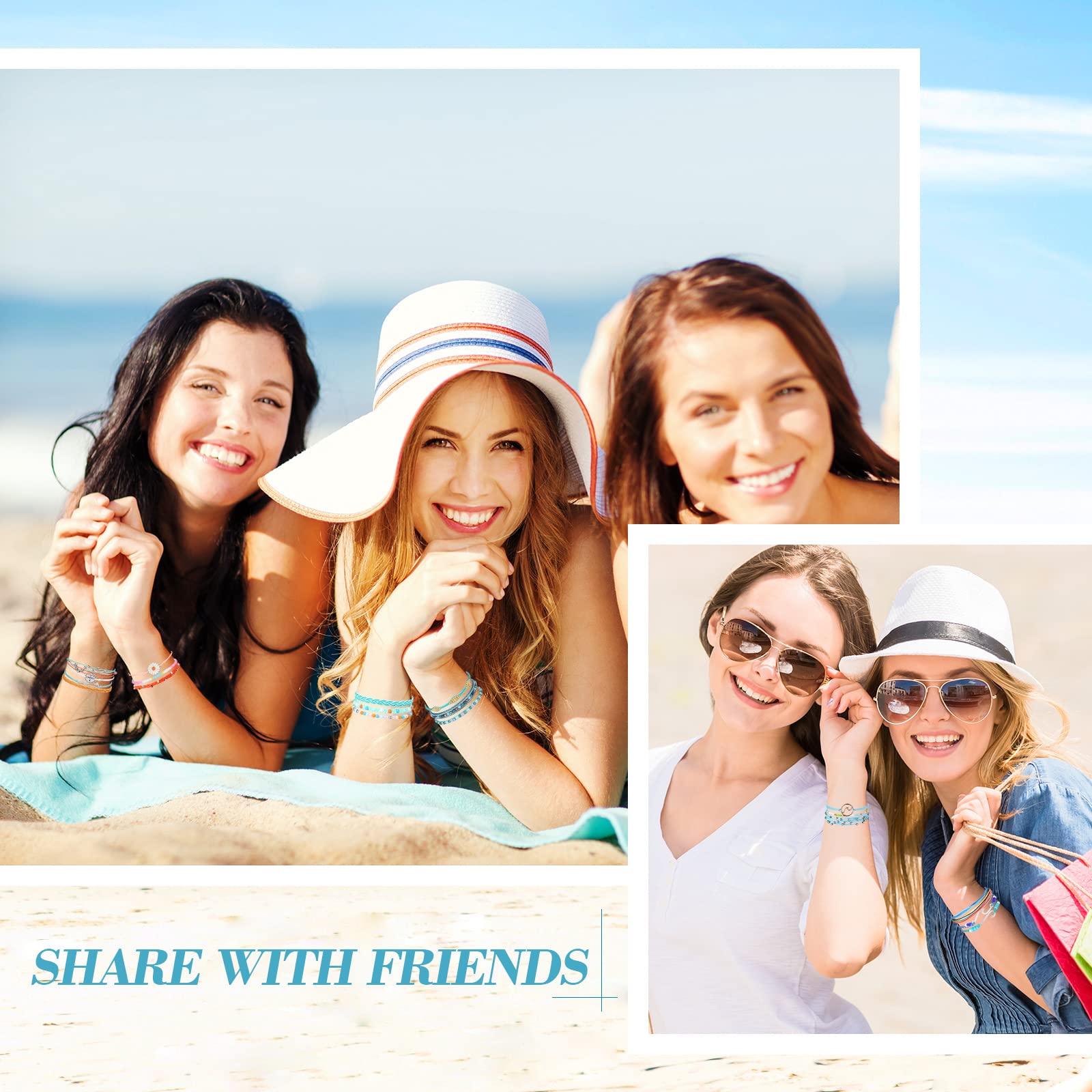 42 Pcs Sunflower & Surfer Wave Bracelets Set - Handmade Braided Rope Adjustable Friendship Bracelets for Women - Boho Chic Style - Perfect for Beach Parties, Music Festivals & Summer Gifts
