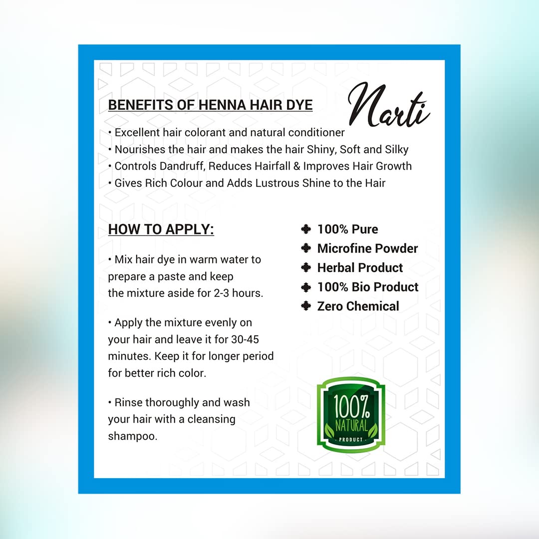 NARTI 100% Pure Natural Hair Dye Kit - Ammonia-Free Herbal Hair Color with Microfine Powder (Includes Gloves, Shower Cap & Brush) - Pack of 4 for Naturally Black Hair | Perfect for At-Home Hair Coloring & DIY Salon Treatments