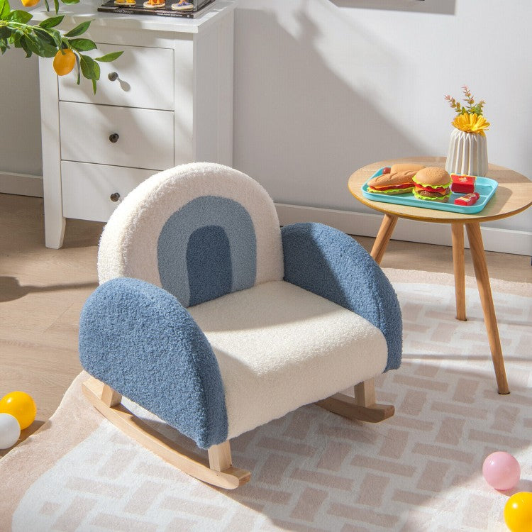 Kids Rocking Chair - Velvet Upholstered Children's Sofa with Solid Wood Legs in Blue | Perfect for Nursery, Bedroom & Playroom Decor