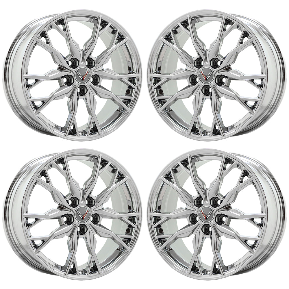 19-20 Corvette C8 Bright Chrome Wheels Rims - OEM Factory Set 8057 8058 (Exchange Program) - Perfect for Upgrades & Show Car Customization