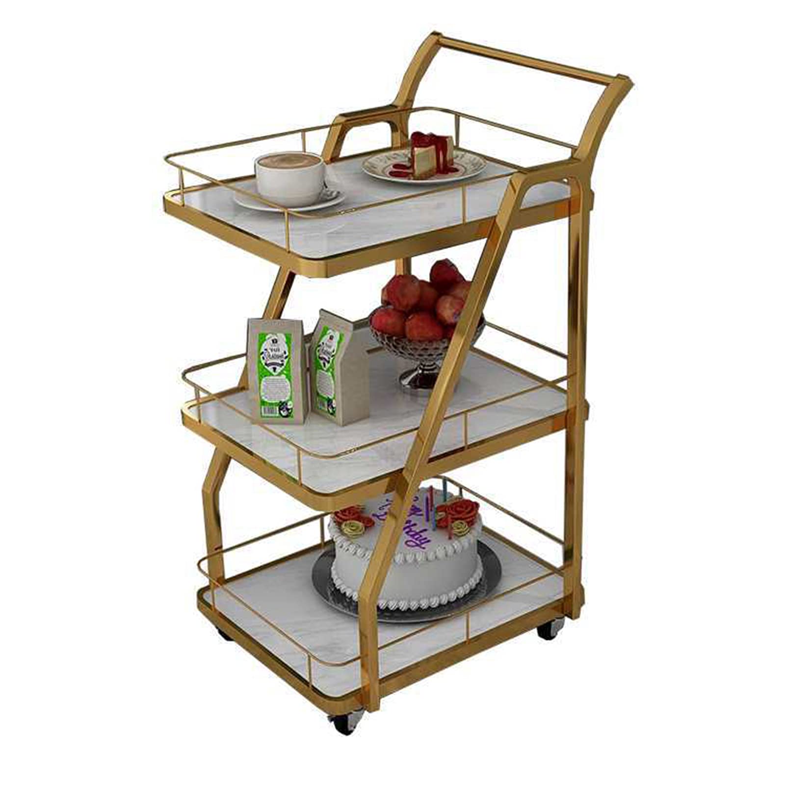 CNCEST 3-Tier Rolling Bar Cart with Removable Trays & 4 Wheels - Mobile Kitchen Serving Cart for Coffee, Tea, Wine & Whiskey - Sturdy Metal Home Bar Trolley for Parties, Dining Room & Outdoor Entertaining