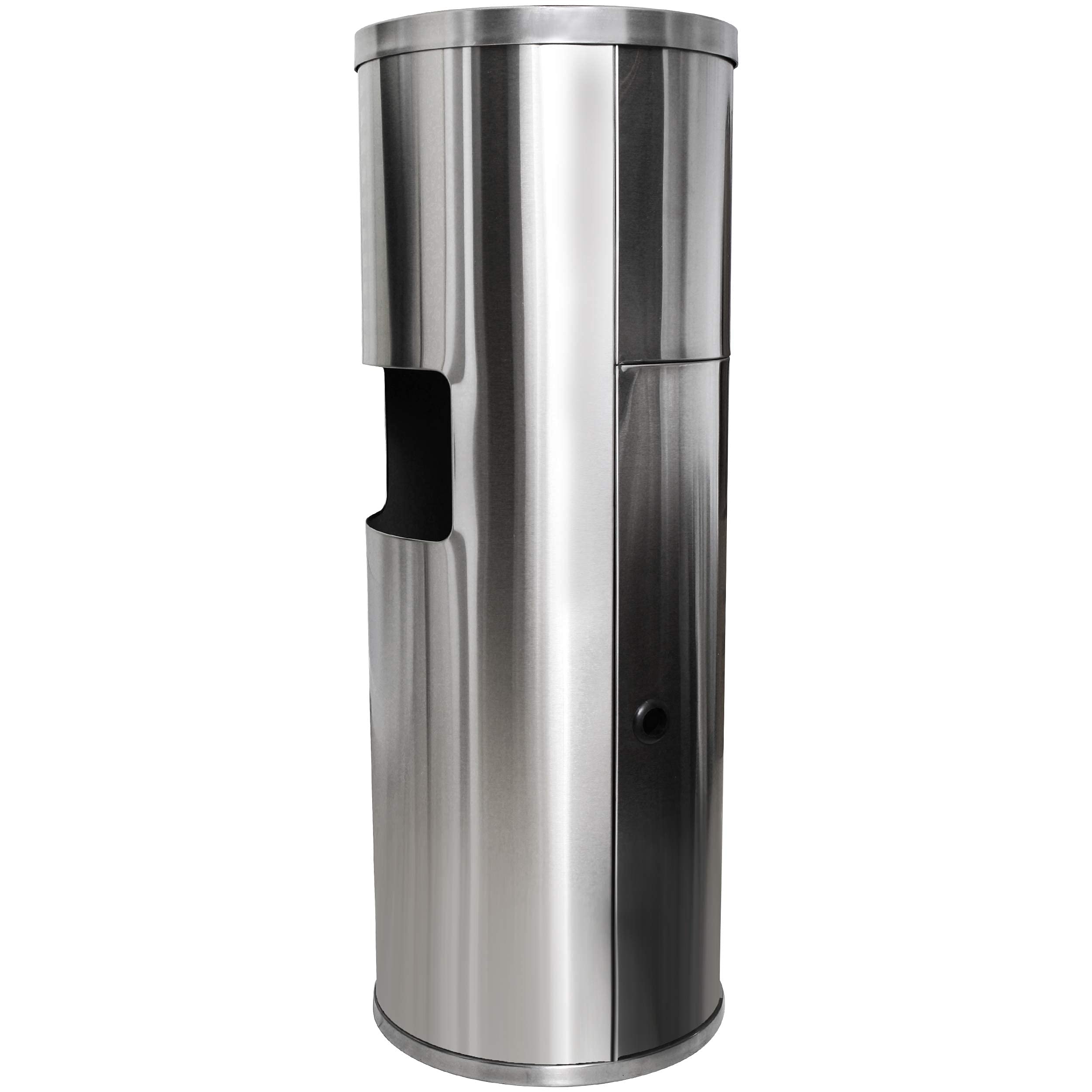 Stainless Steel Floor Stand Wipe Dispenser with Built-in Trash Can - Sanitizing & Disinfecting Wipe Refill Roll Holder - Heavy Duty Commercial Use for Gyms, Schools, Offices, Hospitals & Public Facilities - Ideal for Hygiene Maintenance & High-Traffic Areas