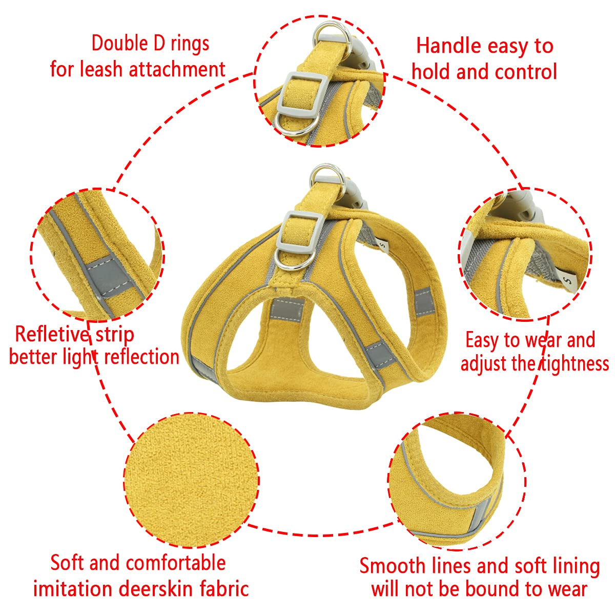 Adjustable Reflective Dog Harness & Leash Set - Comfortable Pet Vest with Handle for Small & Medium Dogs - Perfect for Walking, Training & Outdoor Adventures (Yellow)