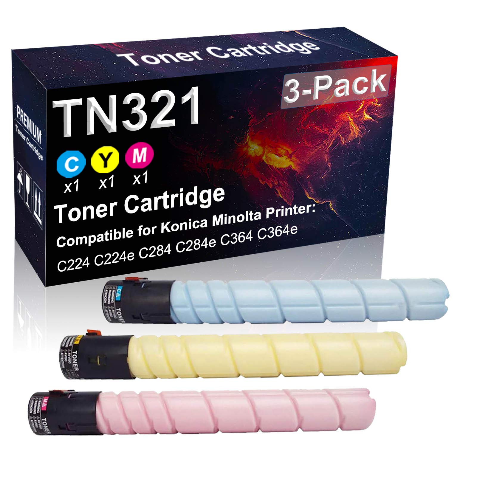 3-Pack High Capacity TN321 A33K430 A33K230 A33K330 Compatible Toner Cartridge for Konica Minolta BizHub C224 C224e C284 C284e C364 C364e Laser Printer - Perfect for Office & Business Printing Needs