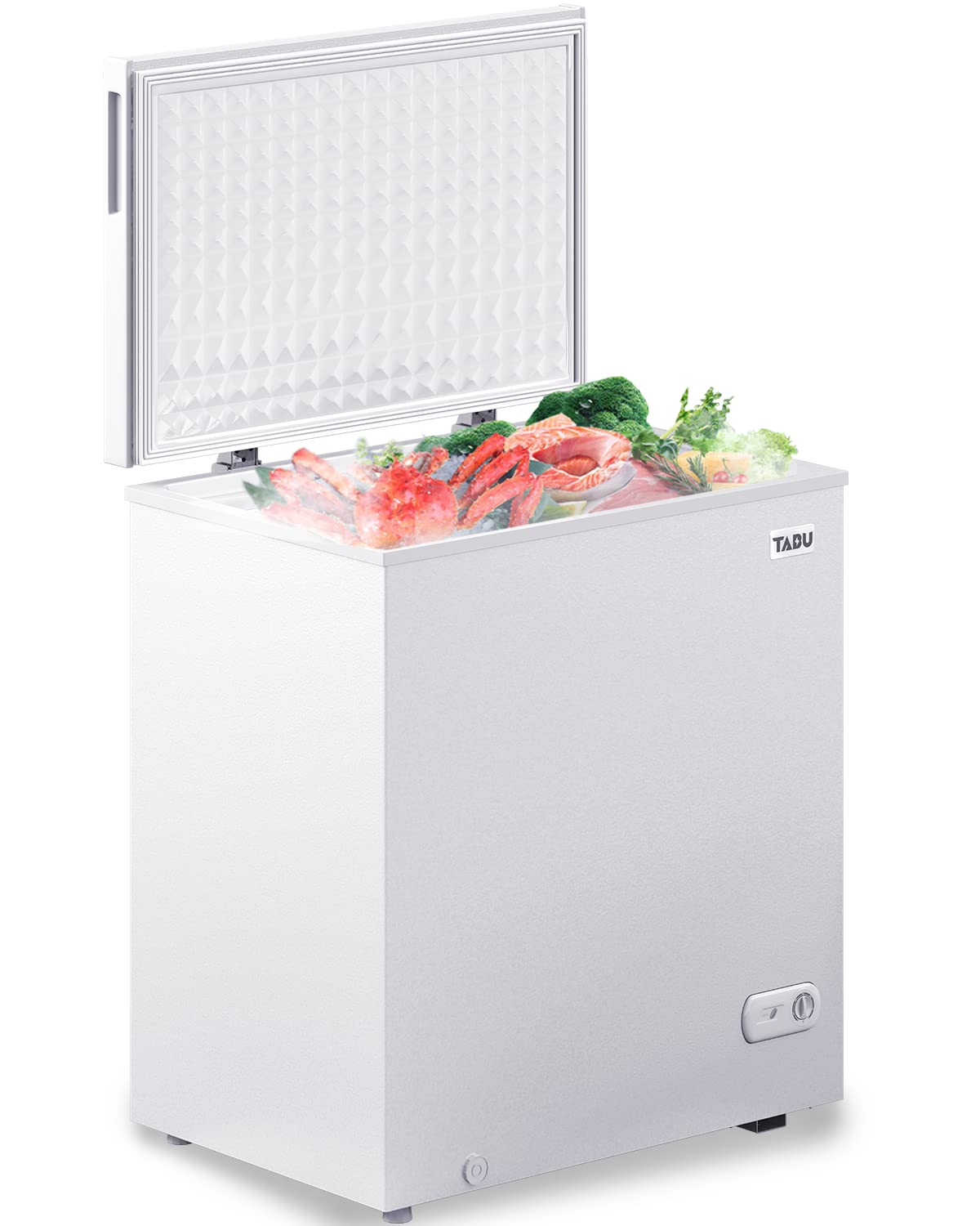 10.0 Cubic Feet Deep Freezer - Large Energy Efficient Chest Freezer with 7-Level Adjustable Thermostat, Removable Storage Basket & Top Opening Door - Perfect for Home, Garage, or Restaurant Use - White (TABU)