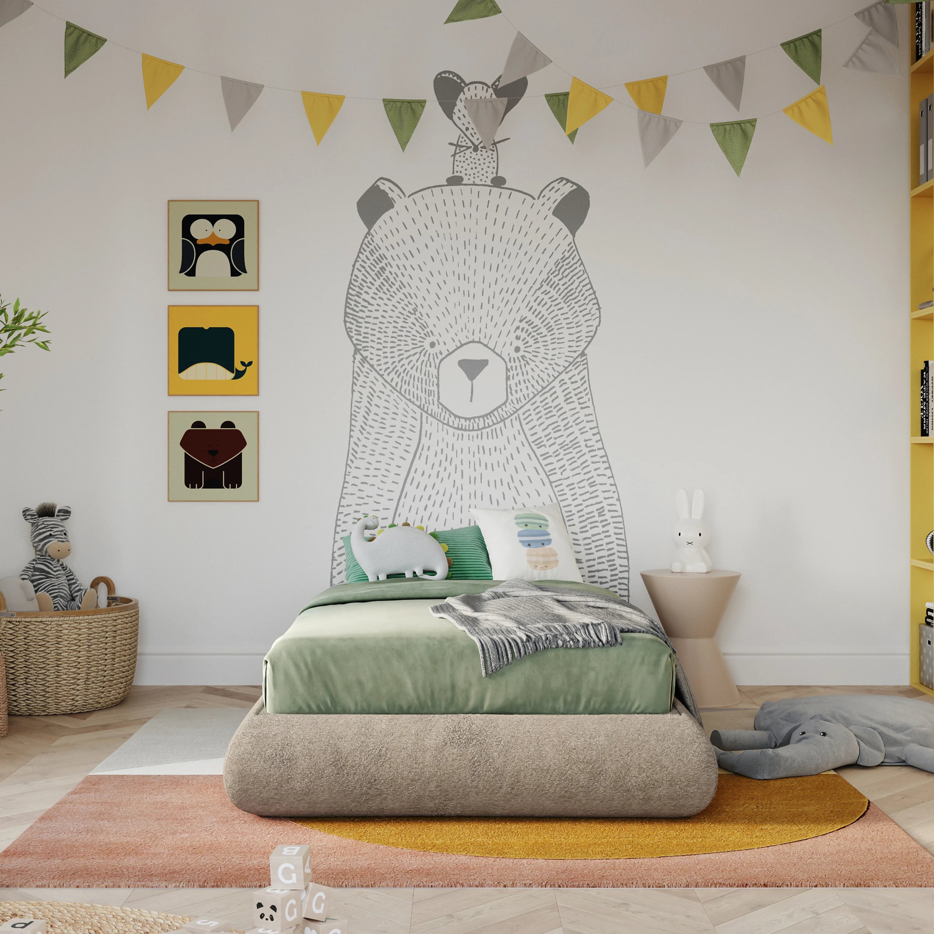 Kids Luna Bed Frame with Soft Teddy Fabric - Cozy & Safe Toddler Bed for Nursery, Bedroom Decor, and Playtime Comfort