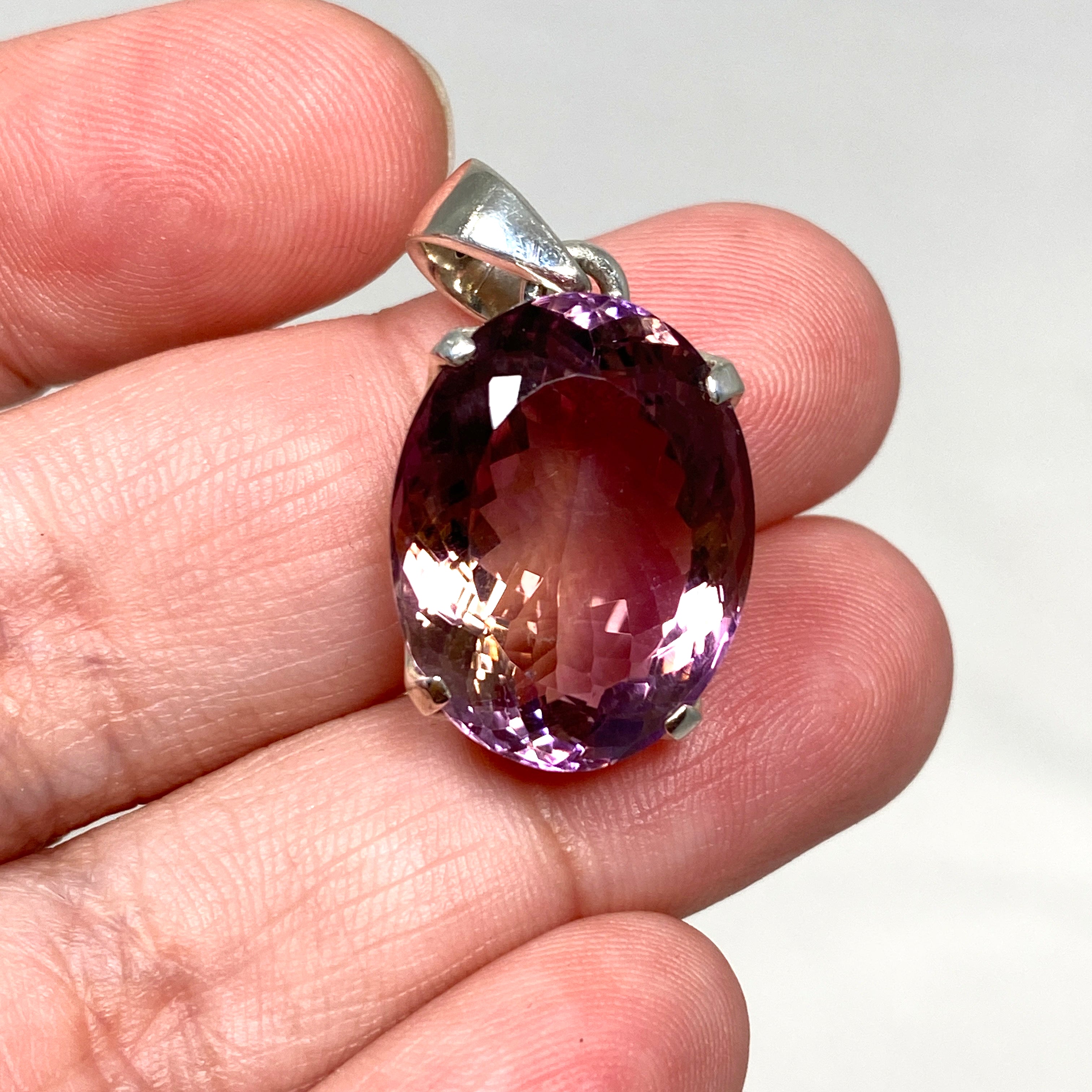 Natural Ametrine Gemstone Oval Faceted Pendant Necklace - 925 Sterling Silver Jewelry PPGJ778 for Women's Fashion & Gift Giving
