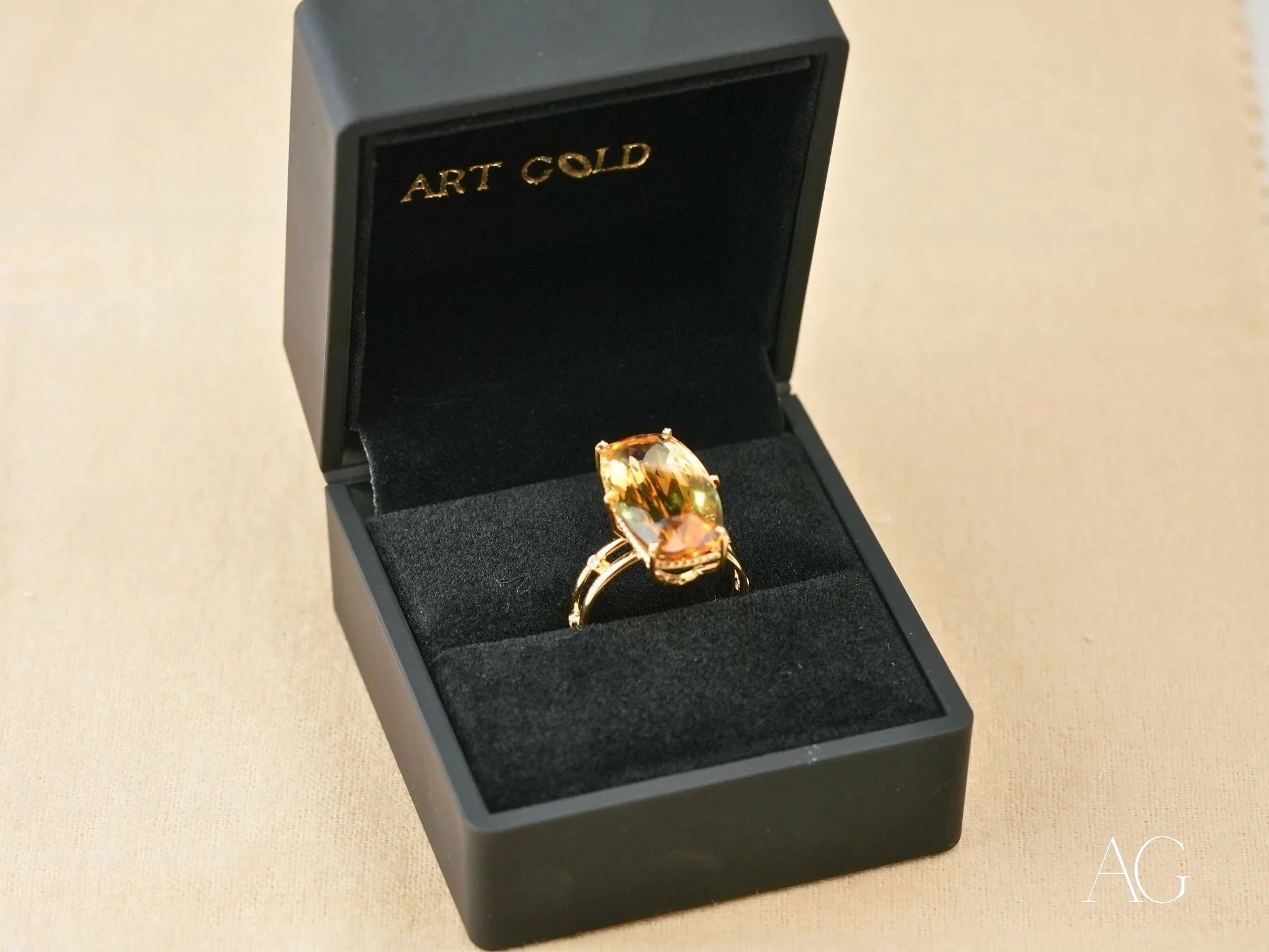 Sunfire Elegance: 14K Gold Citrine and Diamond Ring for Women | Vintage Style Engagement & Wedding Jewelry Gift