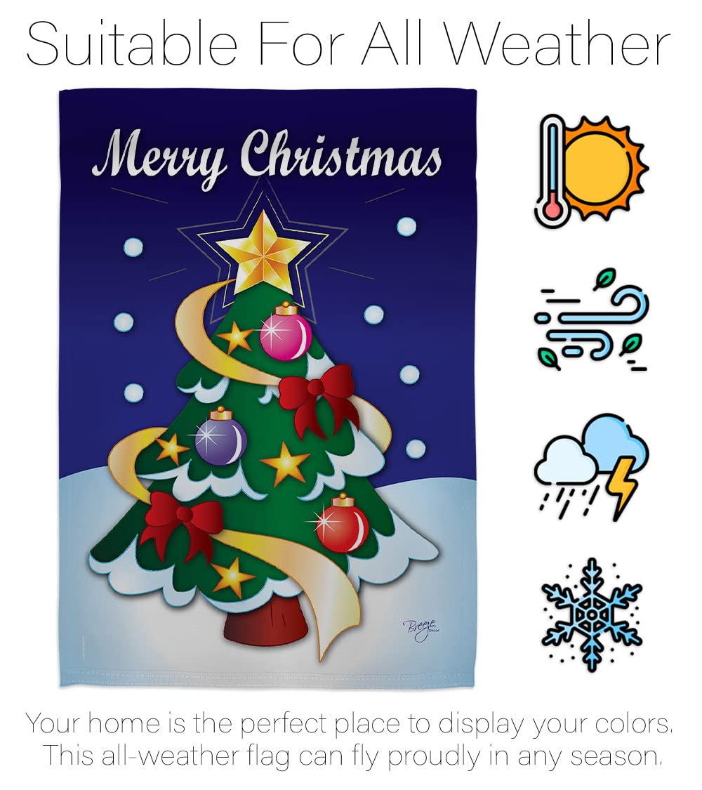 Merry Winter Christmas House Flag Set 28x40 with Pole - Holiday Yard Decor
