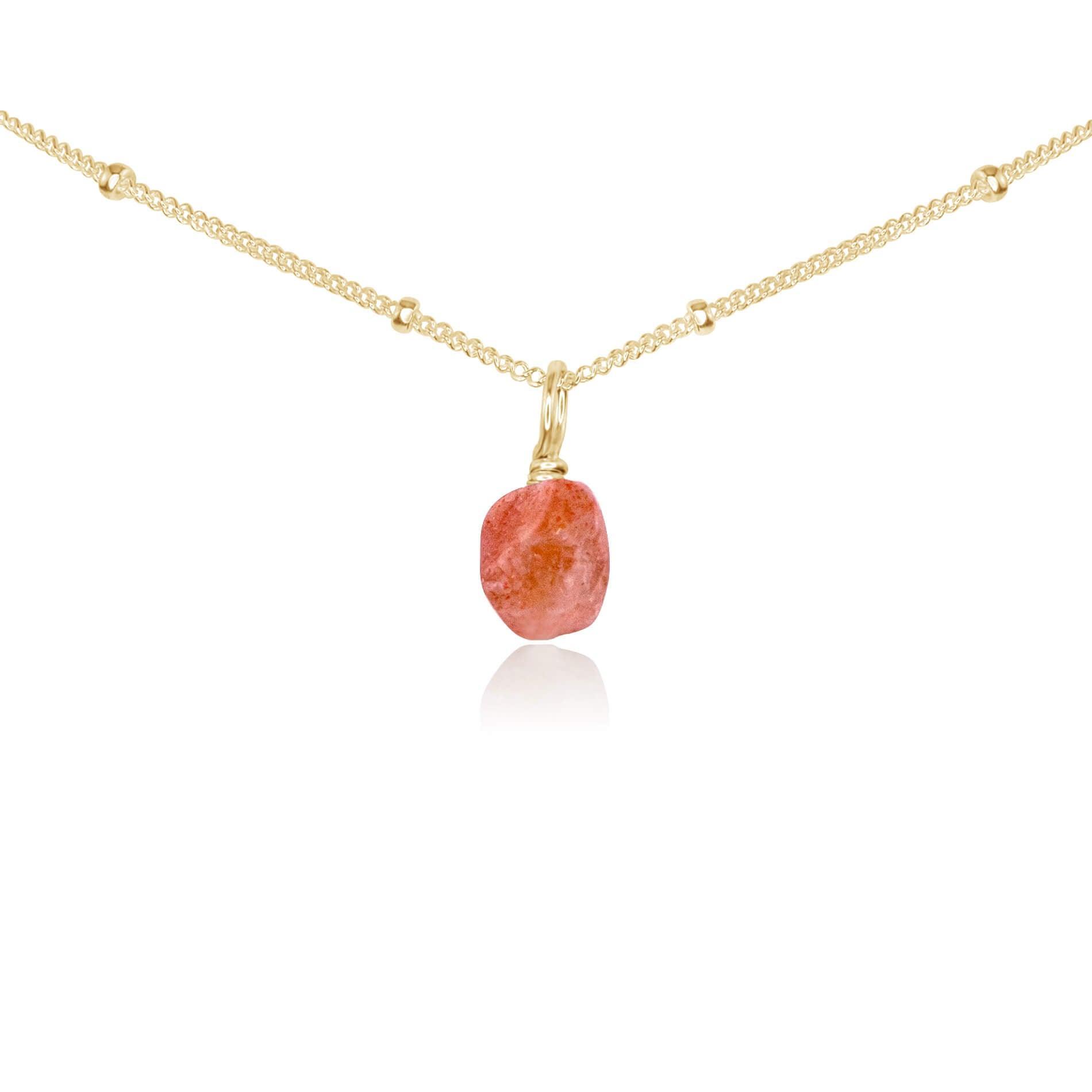 Natural Tiny Rough Sunstone Gemstone Pendant Choker Necklace for Women - Boho Crystal Healing Jewelry for Energy Balance & Spiritual Protection | Perfect for Yoga, Meditation & Everyday Wear