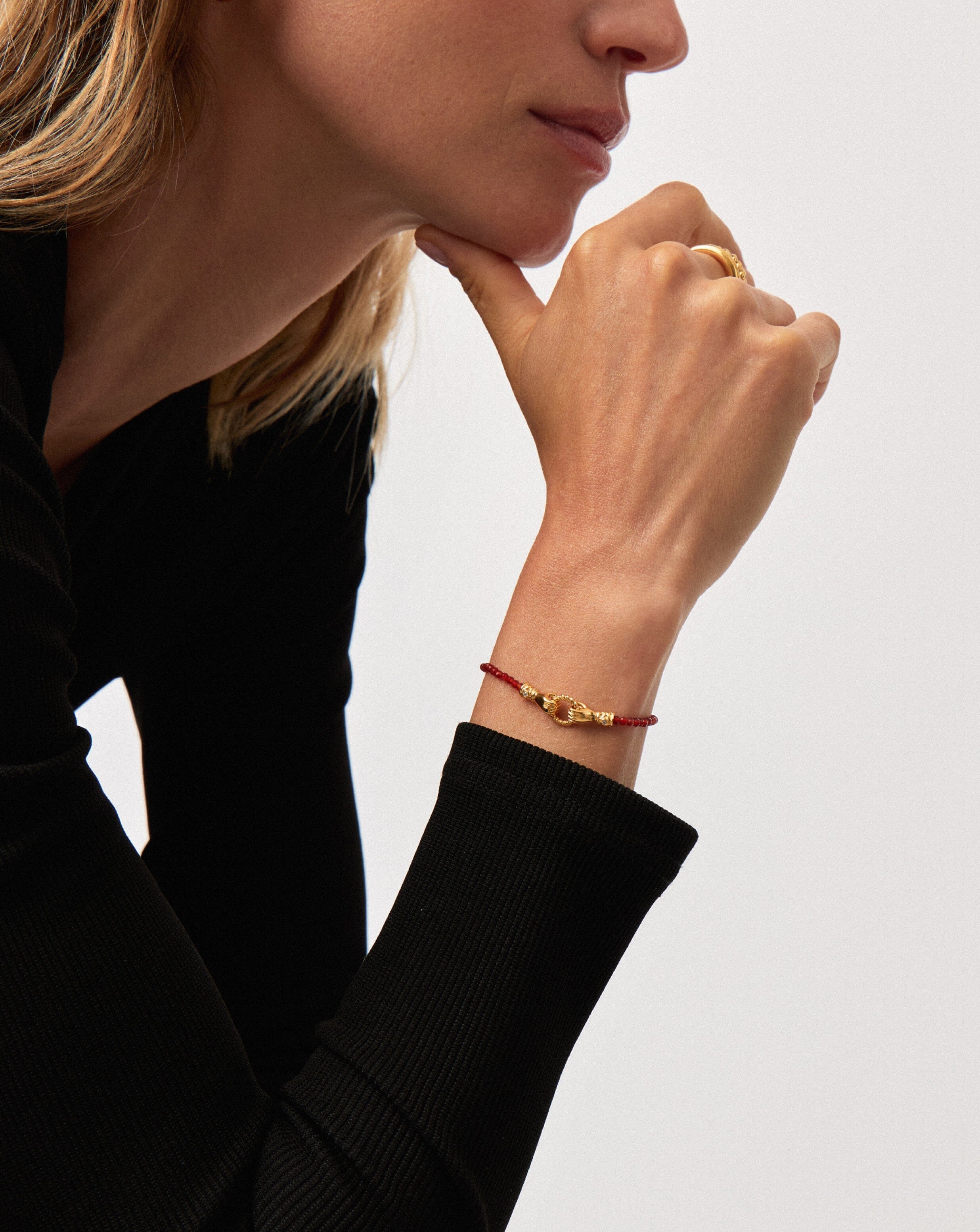 Harris Reed In Good Hands Gemstone Slider Bracelet - 18k Gold Plated Red Quartz Jewelry for Women | Elegant Gift for Birthday, Anniversary & Special Occasions
