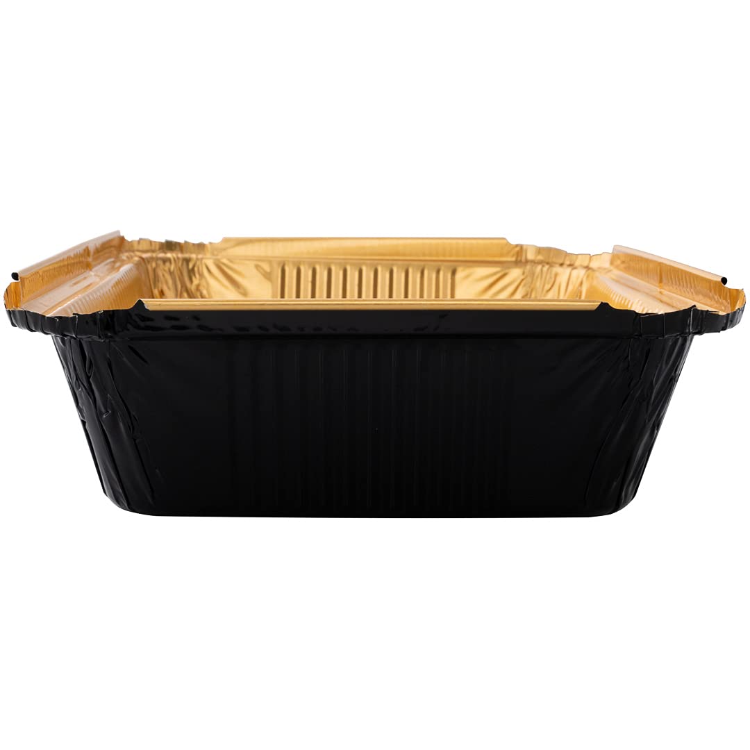**Restaurantware Foil Lux 41 oz Heavy-Duty Aluminum Takeout Containers - 200 Recyclable Rectangle Black & Gold Foil Pans for Large Meals, Sides, Catering & Freezer Storage**