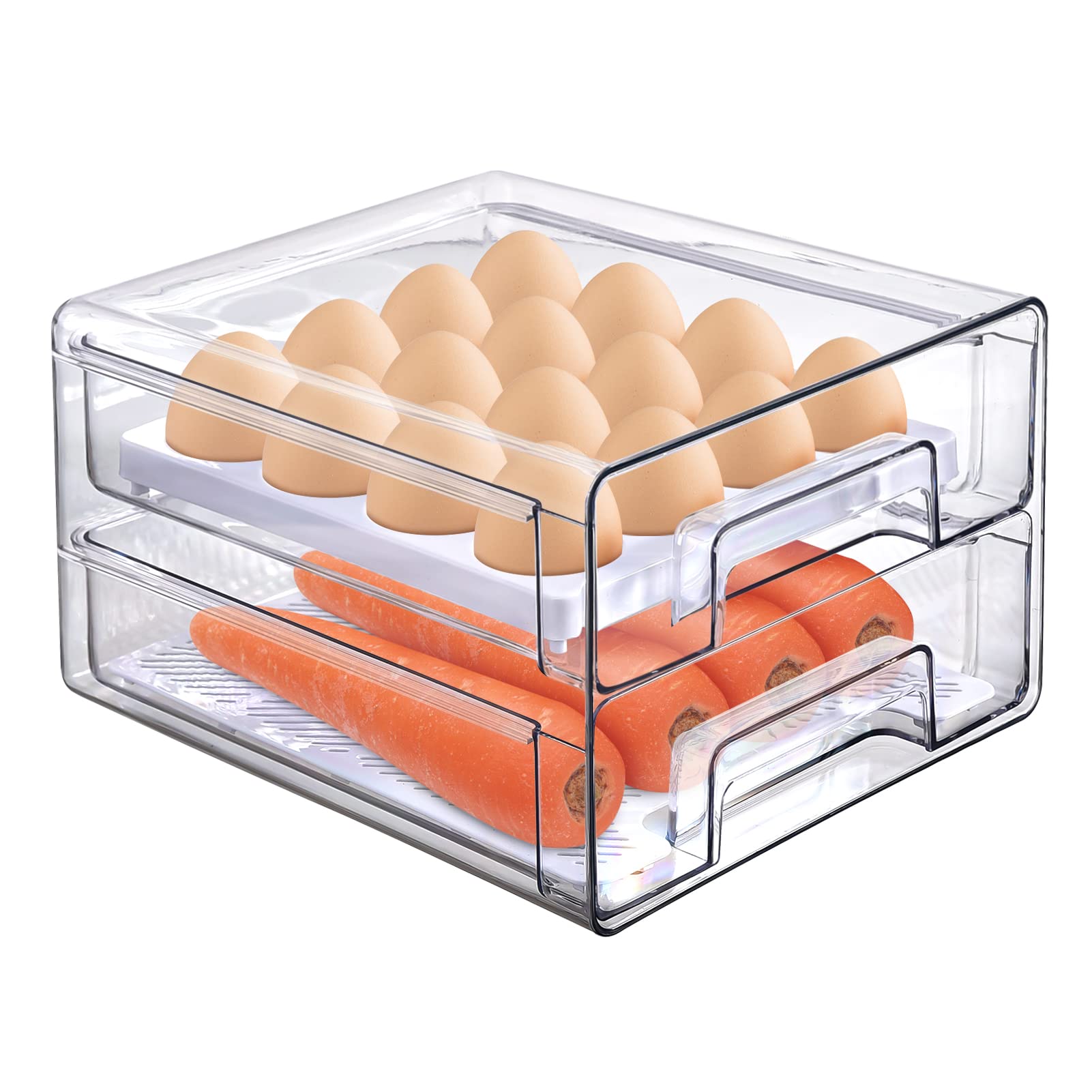BPA-Free Egg Holder for Refrigerator - 32 Grid 2-Layer Egg Storage Container, Fridge Organizer Drawer for Kitchen & Pantry Organization - Perfect for Storing Eggs, Fruits, or Small Snacks in Your Refrigerator