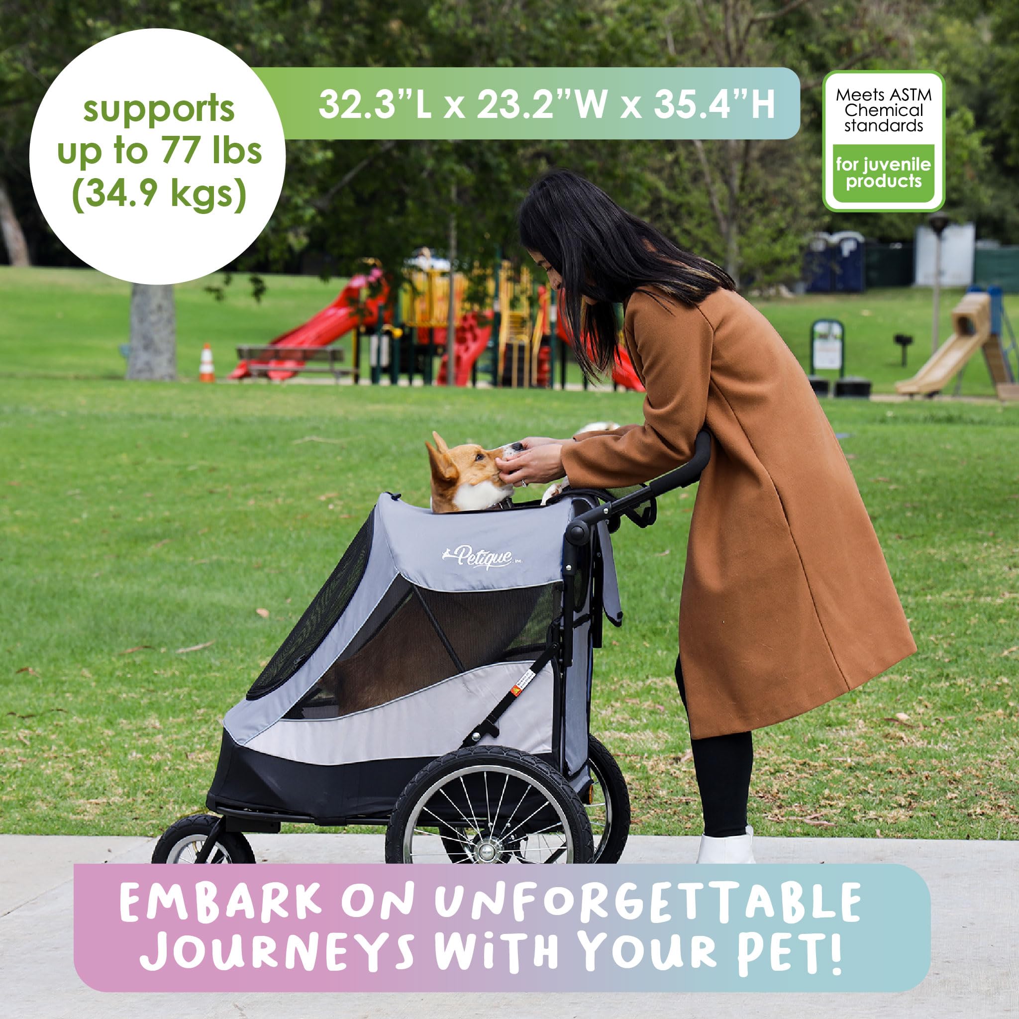Petique Trailblazer Jogger - Medium Dog Stroller with Ventilation for Cats & Dogs (Gray) - Perfect for Jogging, Shopping & Outdoor Adventures with Your Pet