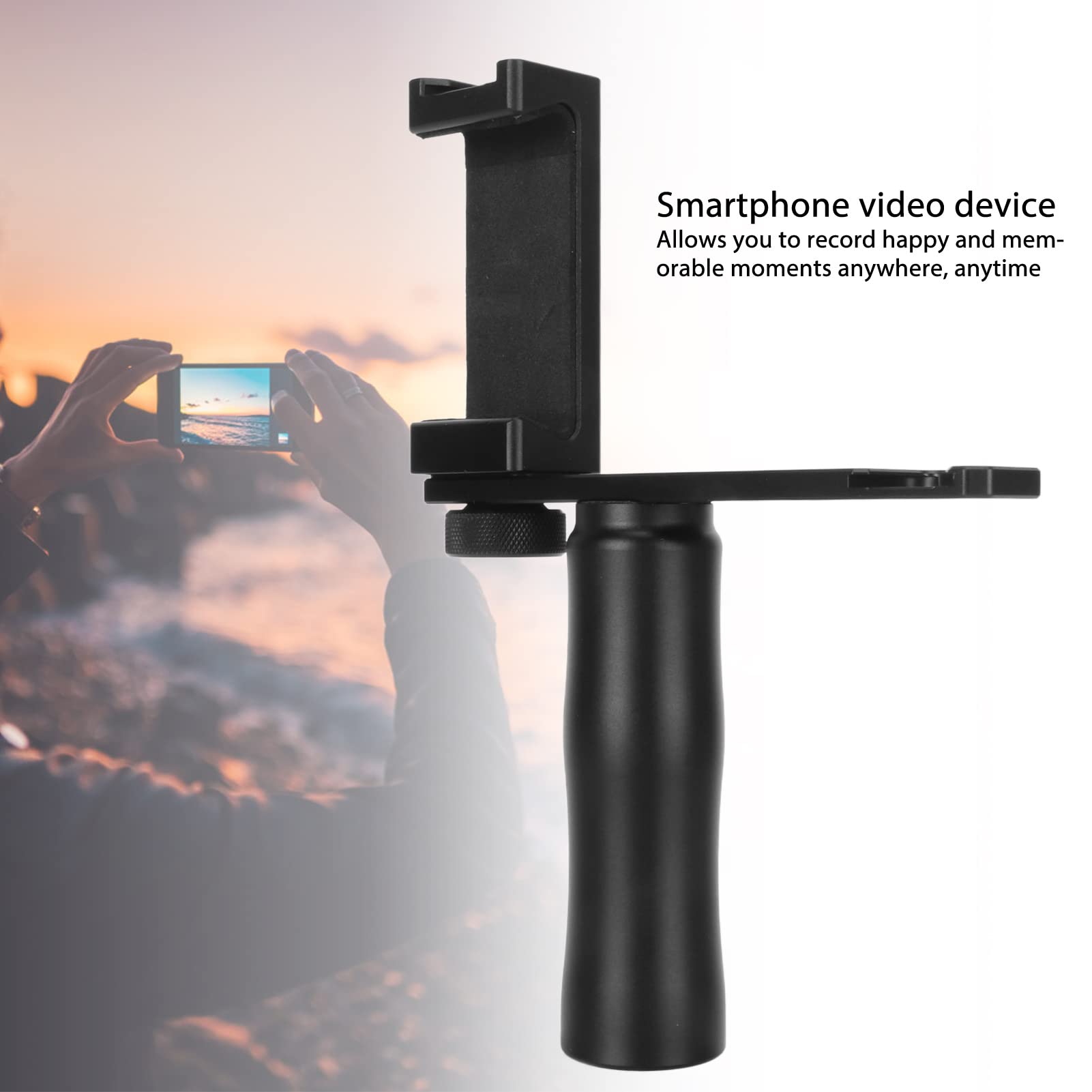Adjustable Smartphone Video Stabilizer Grip with Cold Shoe Mount, LED Light & Built-in Mic - Portable Handheld Gimbal for Vlogging, YouTube & Live Streaming - Includes Wrist Strap for Secure Grip - Perfect for Travel, Events & Content Creation