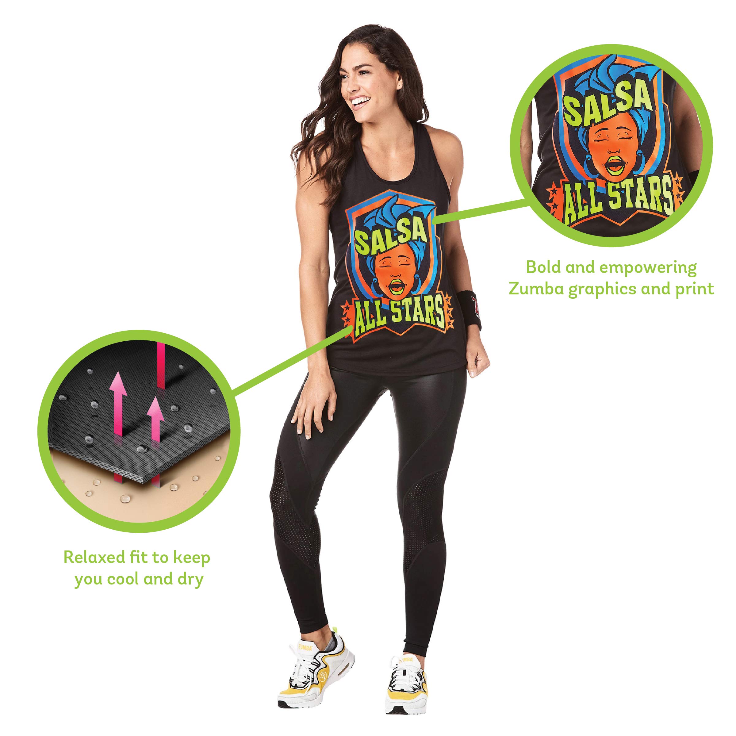 ZUMBA Graphic Print Dance Fitness Tank Tops - Women's Activewear Workout Shirts for Yoga, Gym & Dance Classes | Breathable & Stylish Exercise Tops