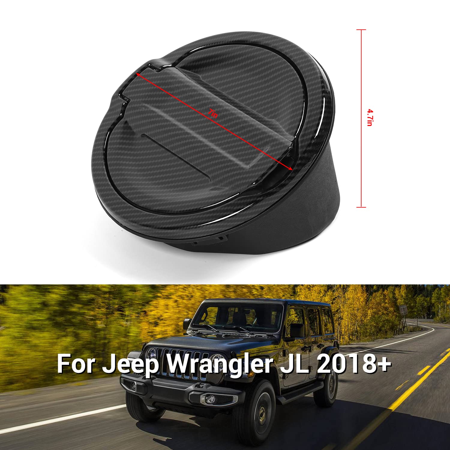 Carbon Fiber & Aluminum Alloy Fuel Tank Cover for 2018-2025 Jeep Wrangler JL (2/4 Door) - Gas Cap Protector & Exterior Accessory - Perfect for Off-Roading, Car Shows & Daily Driving Protection