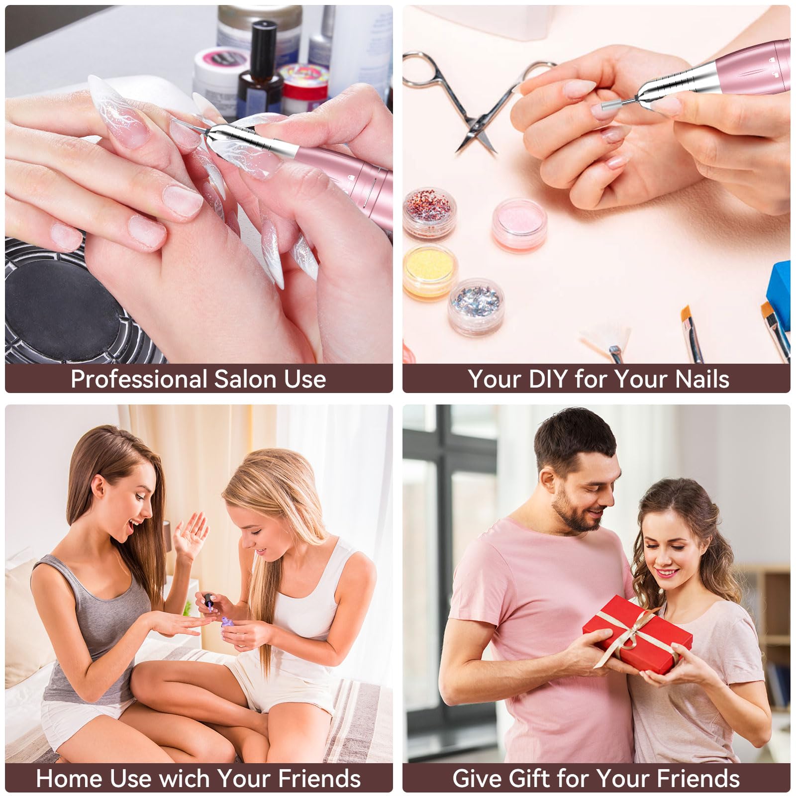 Professional 35000RPM Rechargeable Cordless Nail Drill Machine - Electric Nail File with 11Pcs Drill Bits for Acrylic, Gel, Manicure & Pedicure | Perfect for Salon, Home Use & Nail Art Shaping, Carving & Polishing