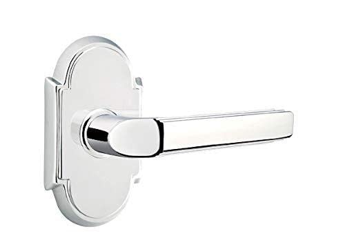 Emtek Passage Door Handle Set - Style 8 Rosette with Milano Lever (Left Hand, Pewter Finish) | Perfect for Bedroom, Bathroom & Interior Doors