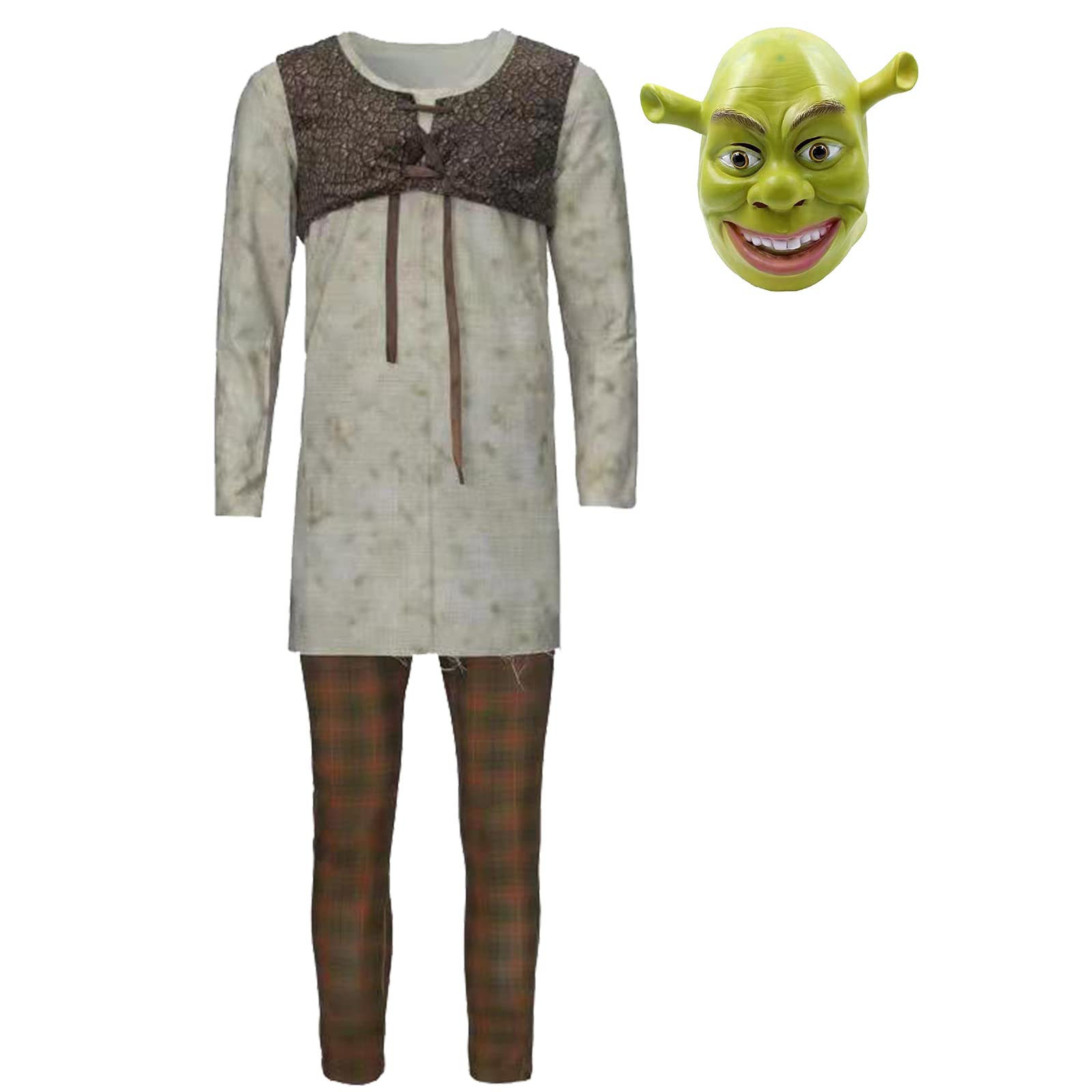 Green Ogre Costume for Adults - Halloween Mask, Sublimation Shirt & Long Pants Set - Perfect for Cosplay, Halloween Parties, and Themed Events