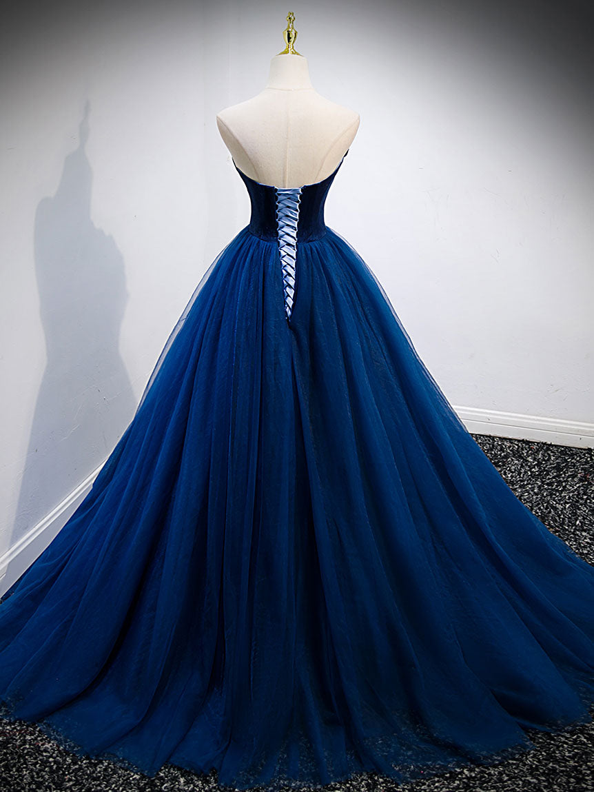 Elegant Blue Tulle A-Line Prom Dress - Long Formal Evening Gown for Homecoming, Quinceañera & Special Occasions
