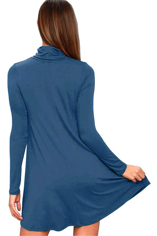 Women's Long Sleeve Turtleneck Casual Loose T-Shirt Dress - Comfortable Stretchy Knit Top for Everyday Wear, Work & Layering