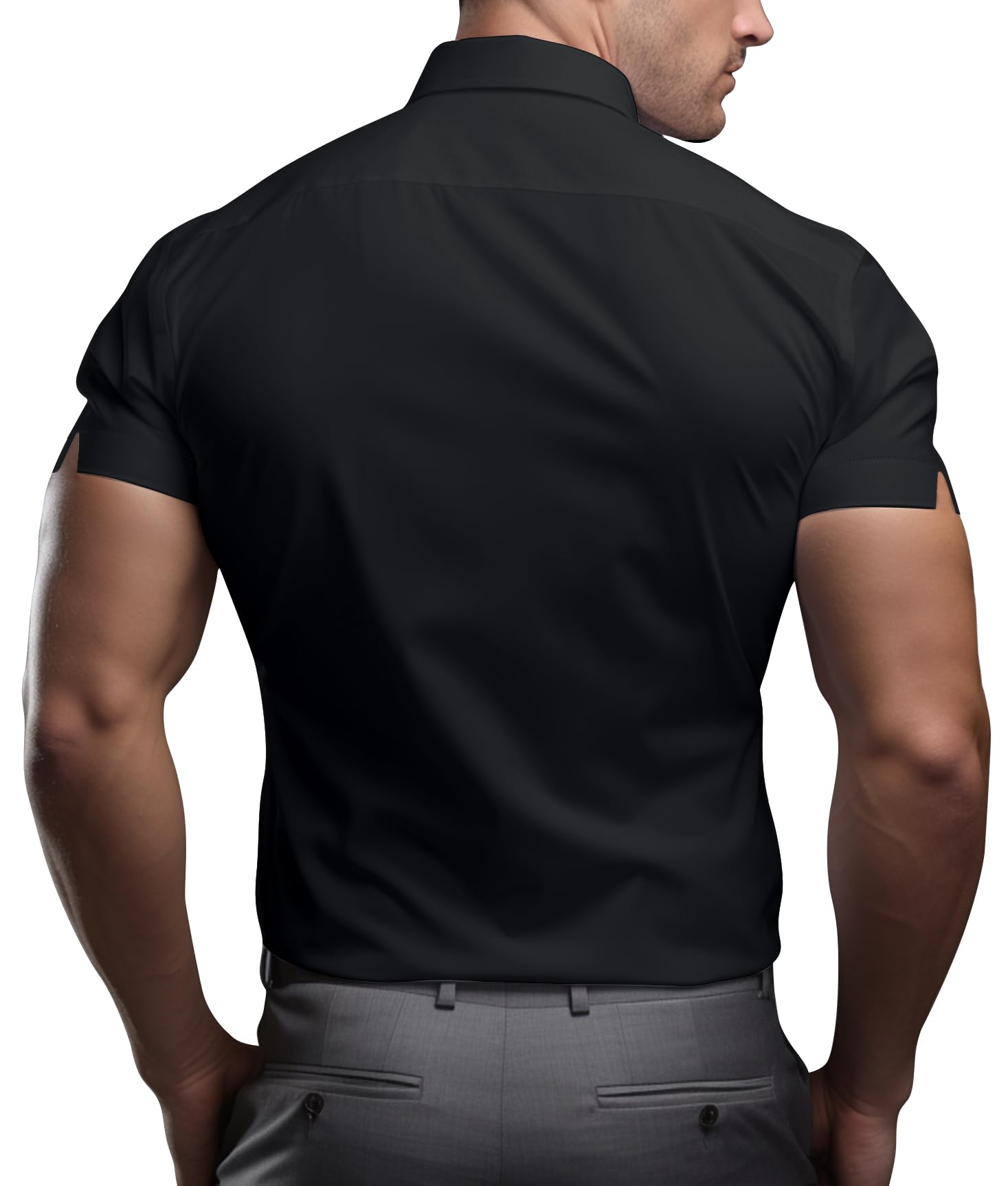 Men's Athletic Slim Fit Stretch Dress Shirts - Short Sleeve Solid Business Casual Button Down Shirt for Gym to Office Wear