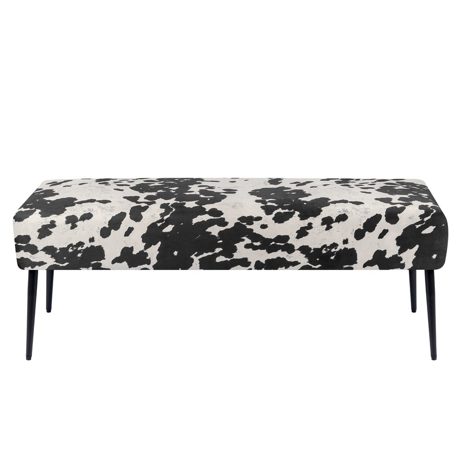 DUHOME Velvet Bench Ottoman with Cow Print - Upholstered Bedroom Bench with Black Metal Base - Perfect for Entryway, Dining Room, Living Room & Bedroom Decor - Stylish Seating & Storage Solution for Home, Office or Dorm