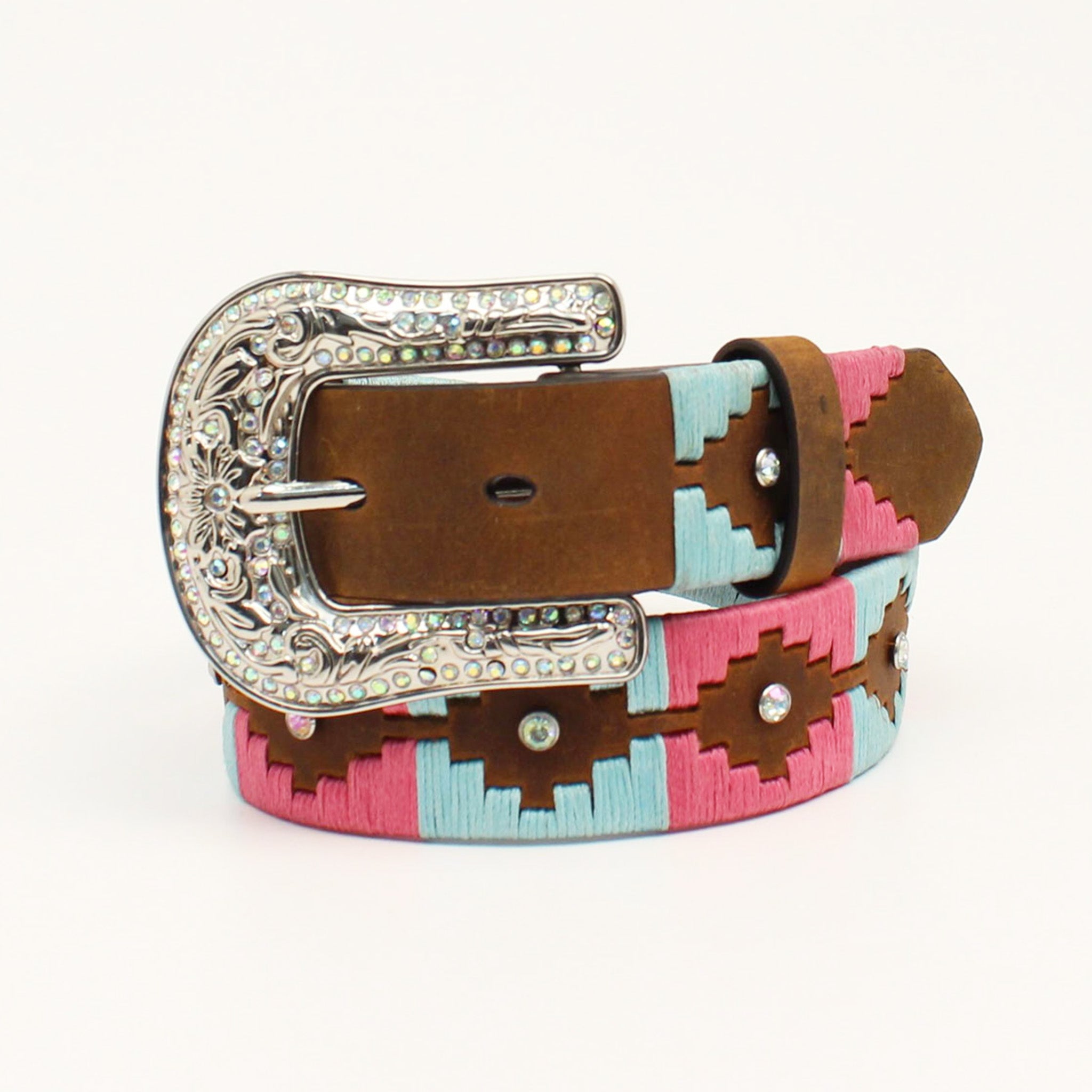 Angel Ranch Girls Brown/Southwest Pink/Turquoise Lace Belt - Western Style Fashion Accessory for Cowgirl Outfits, Rodeo Events & Boho Chic Looks