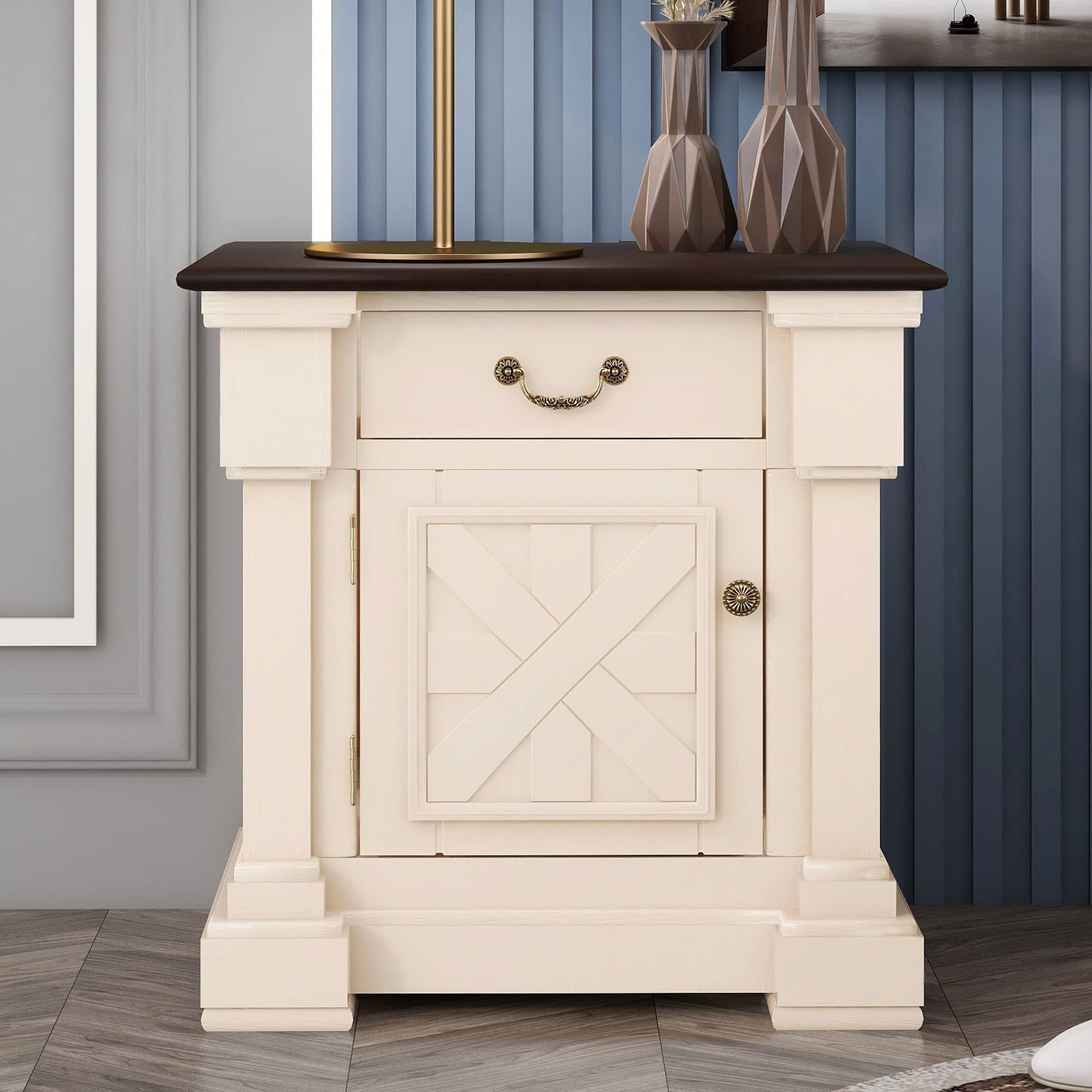 Merax Nightstand with 1 Drawer & Cabinet - Small Bedside End Table with USB Charging Ports - Compact Dresser for Bedroom or Living Room - Antique White Finish - Perfect for Charging Devices & Storing Essentials