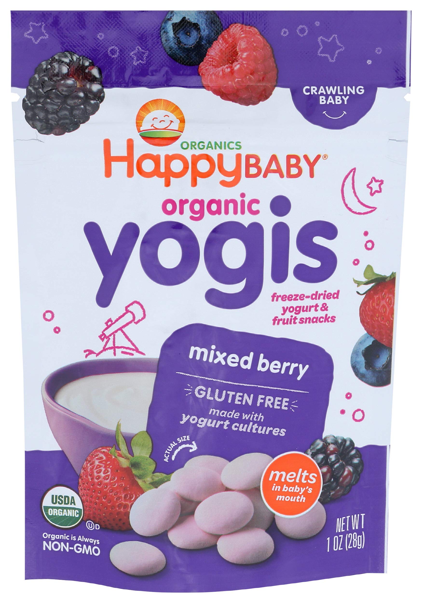 Organic Mixed Berry Yogurt Snacks for Babies - Happy Baby 1oz Pouch | Healthy Toddler Snack for On-the-Go, Daycare & Travel