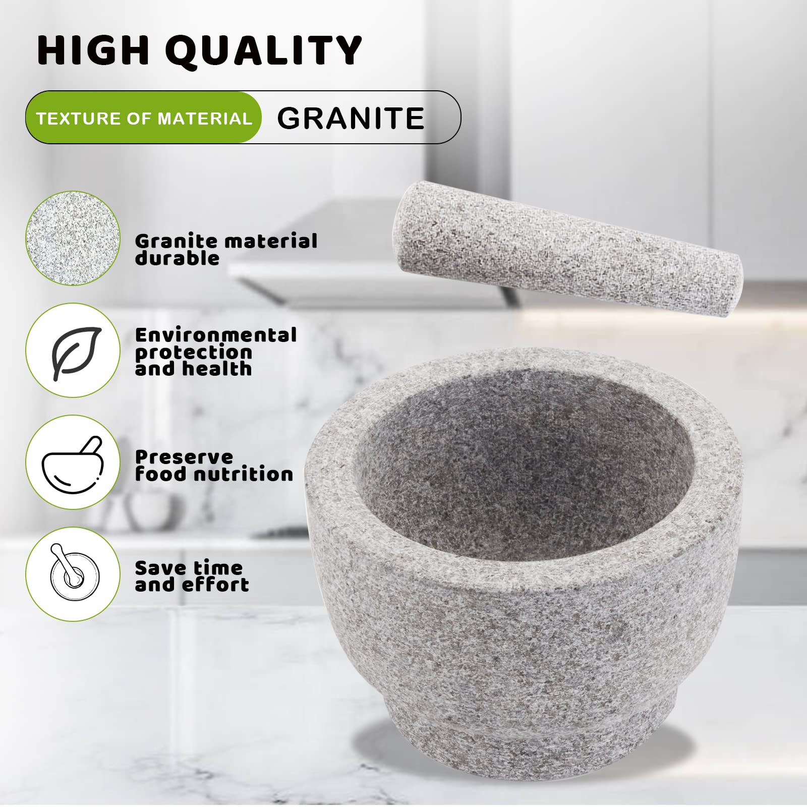 Premium Granite Mortar and Pestle Set - 6 Inch Heavy Duty Unpolished Stone Spice Grinder for Crushing, Mashing Herbs, Seeds, Nuts - Perfect for Guacamole, Garlic Paste, and Fresh Spice Blends - Ideal for Home Kitchens and Professional Chefs