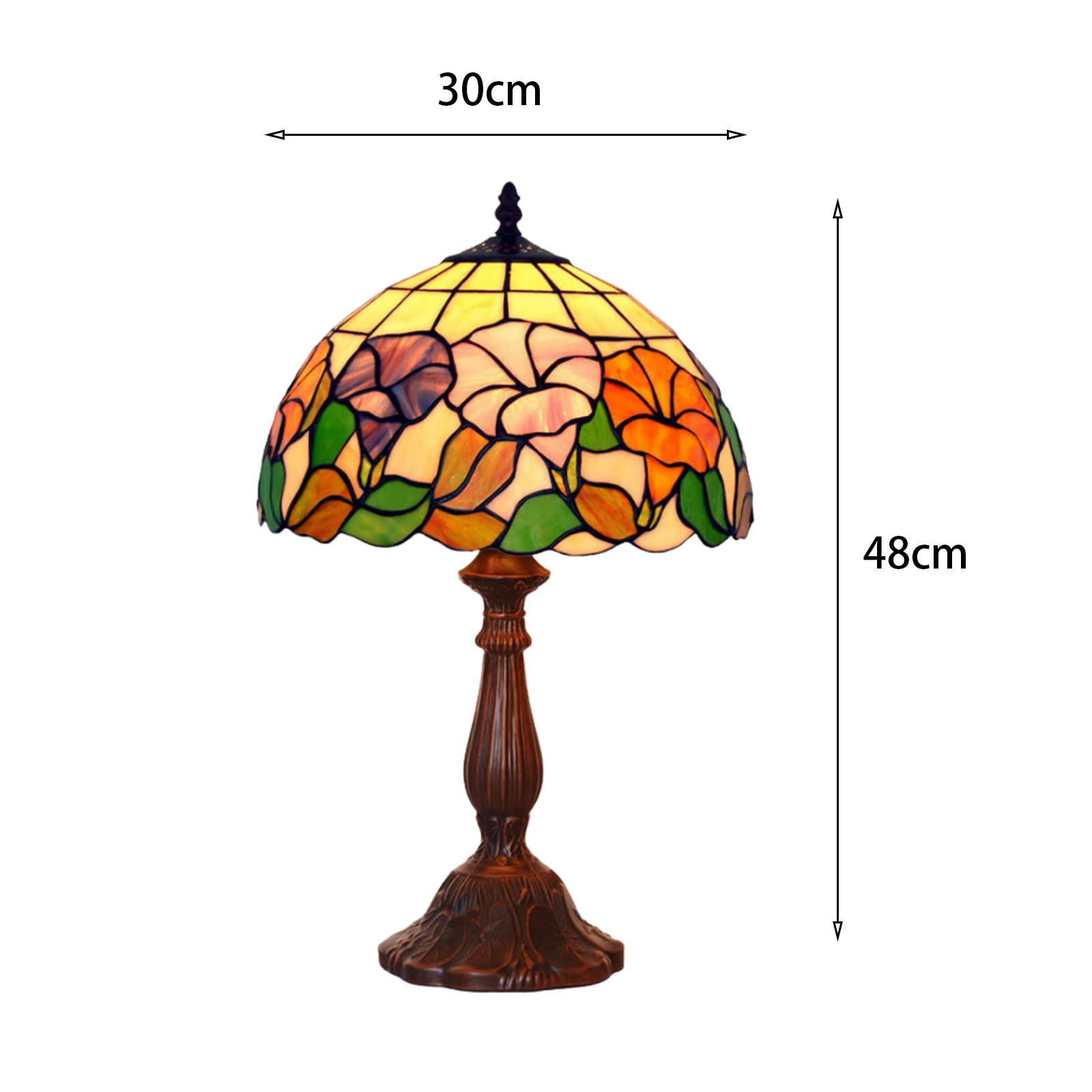 12 Inch Tiffany Stained Glass Table Lamp - Handmade Glass Lampshade with Metal Base - Elegant Night Light for Bedroom, Study & Living Room Decor - Perfect for Reading Nook, Office Desk & Cozy Home Ambiance