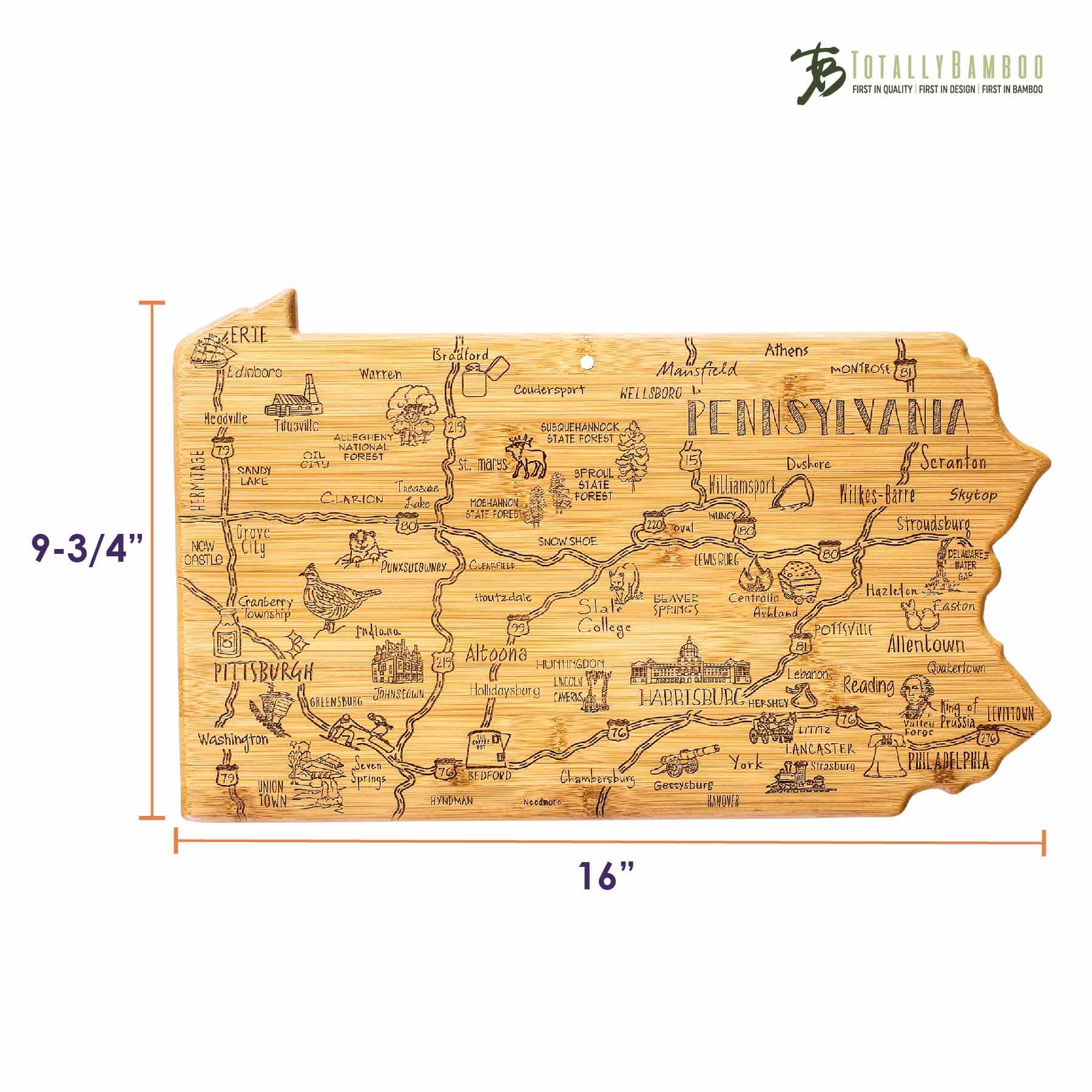Premium 16 x 9 3/4 Inch Pennsylvania Themed Wooden Cutting Board - Perfect for Kitchen Prep, Charcuterie Boards & Home Decor