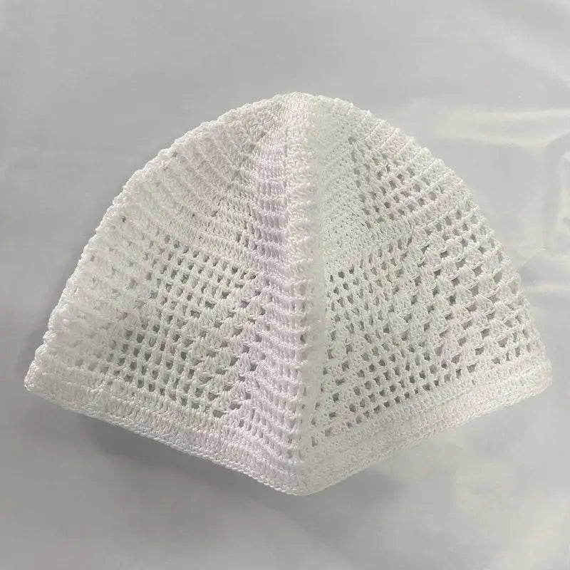 Handmade Arab Men's Cotton Crochet Taqiyah - White Prayer Cap for Muslim Men - Perfect for Daily Prayers, Mosque Visits & Religious Ceremonies