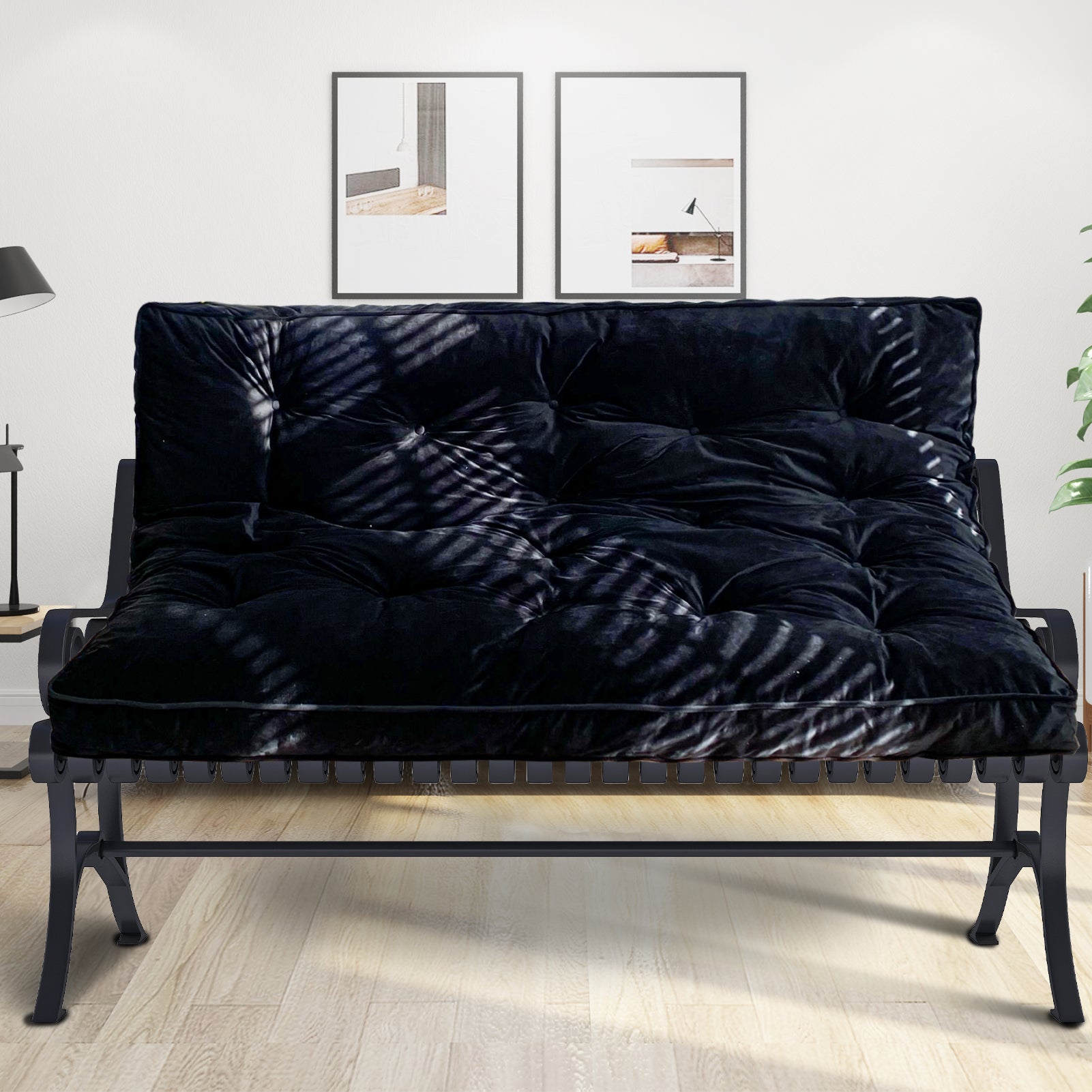 MAXYOYO 6-Inch Thick Velvet Futon Mattress for Sofa Couch Bed - Comfortable & Supportive Sleeper Mattress for Adults (Black) - Perfect for Small Spaces, Guest Rooms & Dorm Rooms