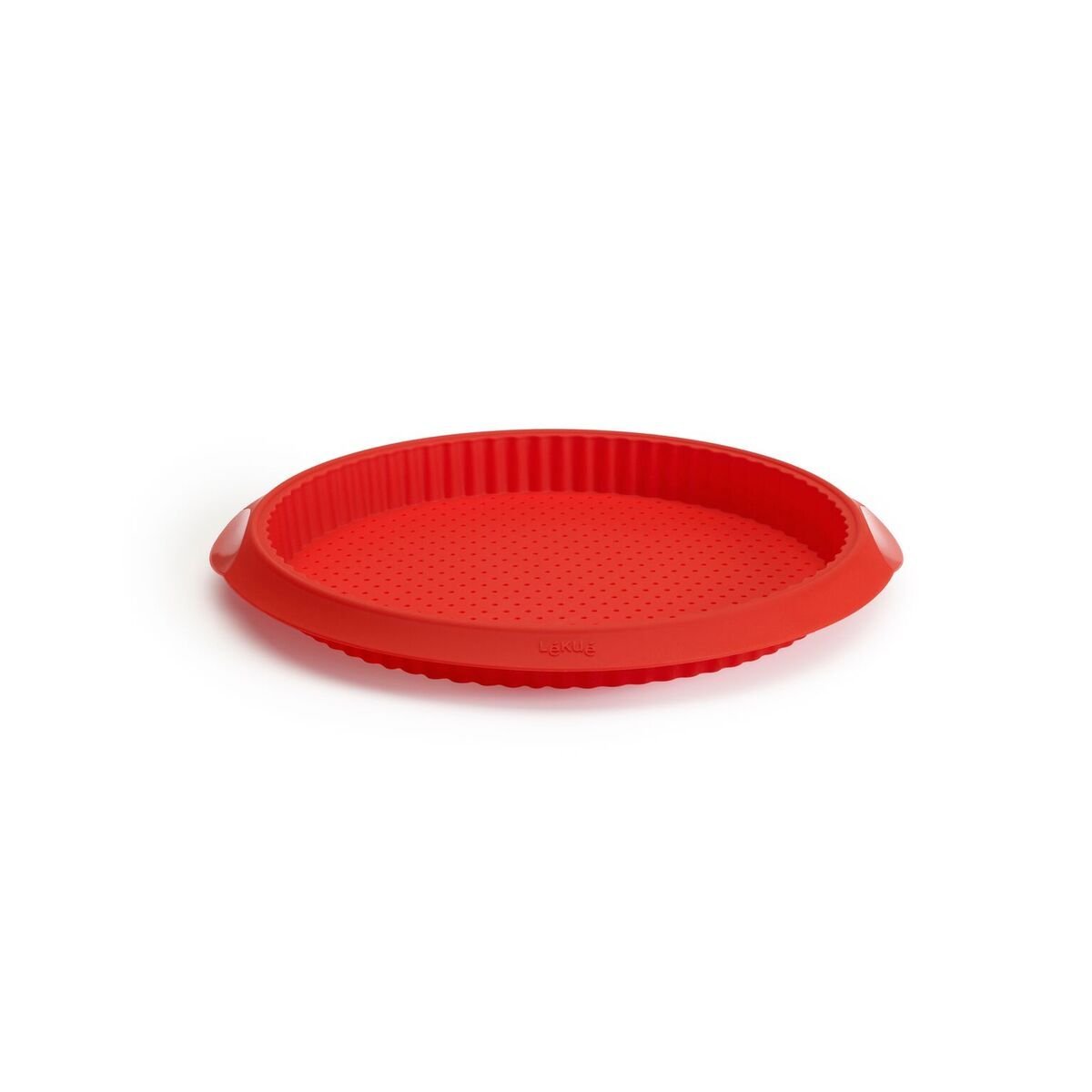 Lekue 11-Inch Perforated Quiche Pan - Nonstick Baking Dish for Perfect Quiches, Tarts & Pies | Red Silicone Mold | Ideal for Home Baking, Parties & Holiday Cooking