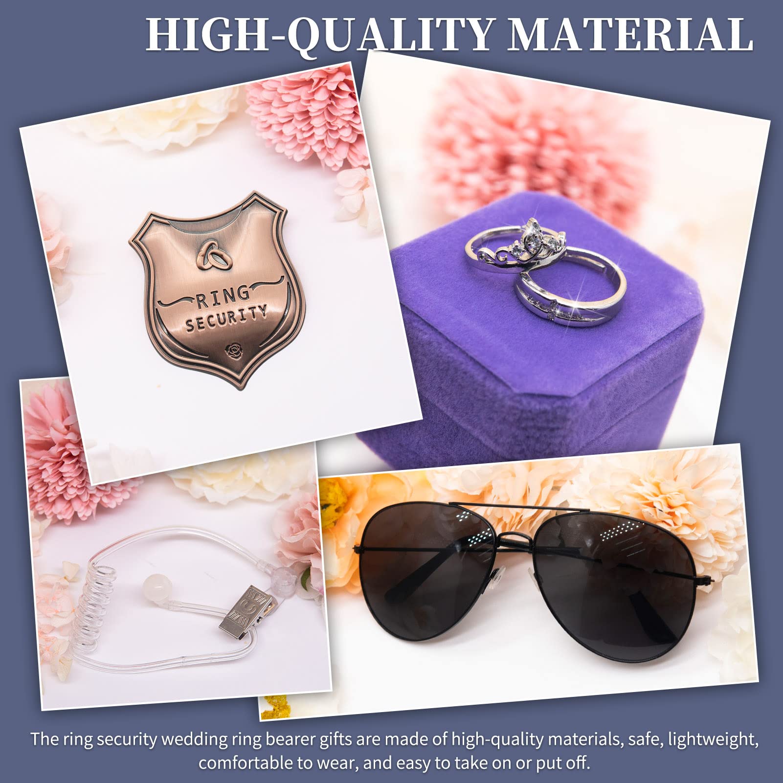 Yuchew Ring Bearer Security Box Set - Wedding Ring Holder with Acoustic Earpiece, Sunglasses & Security Badge - Perfect for Wedding Ceremonies, Proposals & Vow Renewals